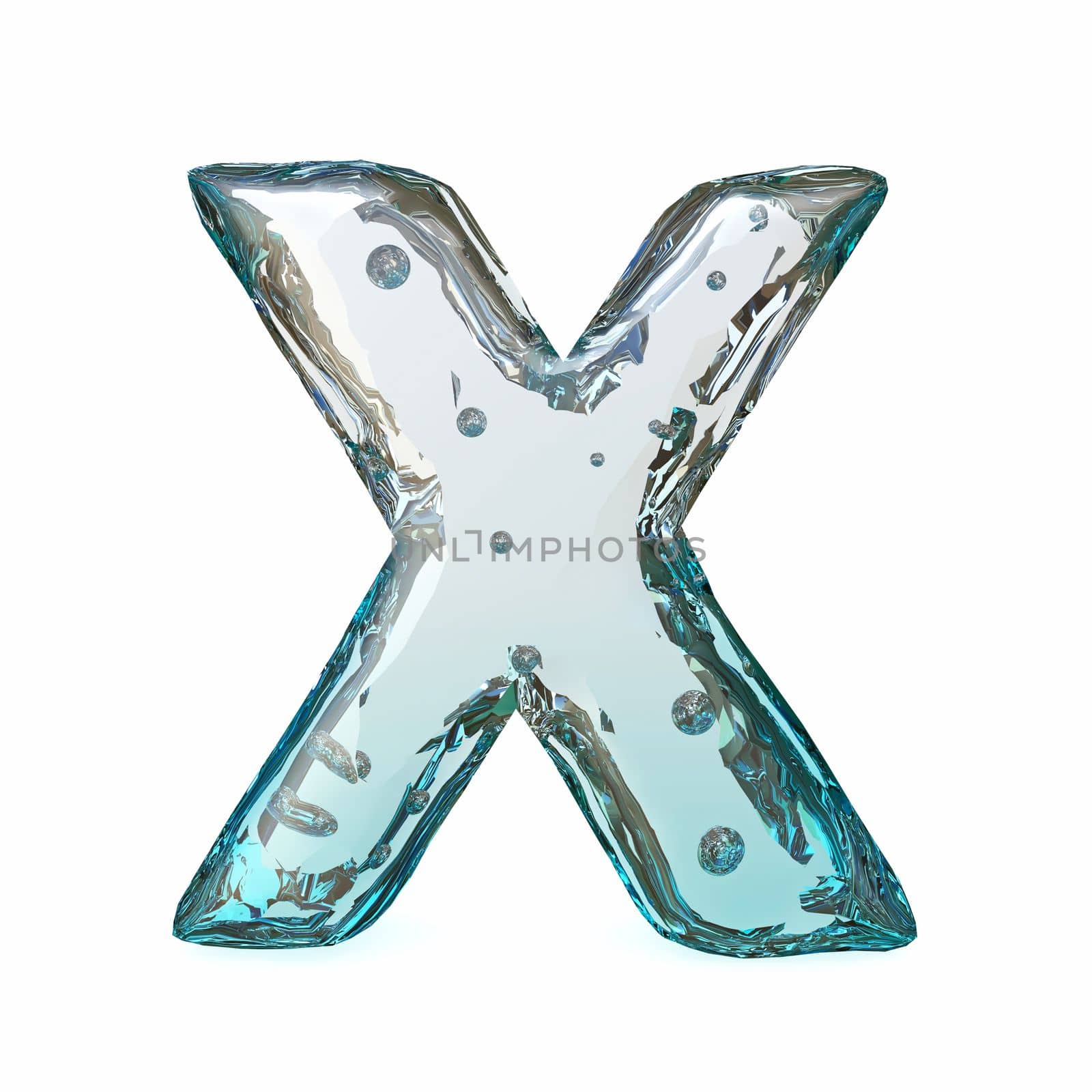 Blue ice font Letter X 3D rendering illustration isolated on white background