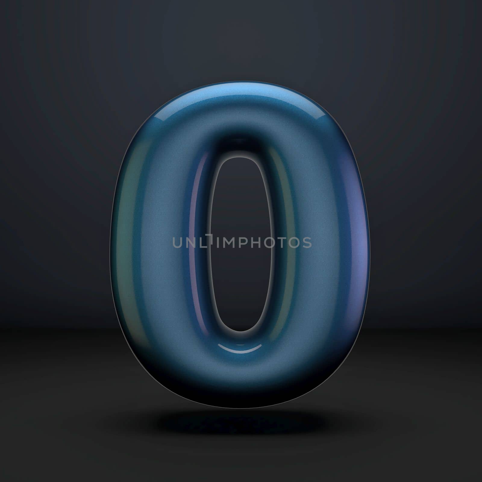 Dark blue shiny font Number 0 ZERO 3D rendering illustration isolated on black background