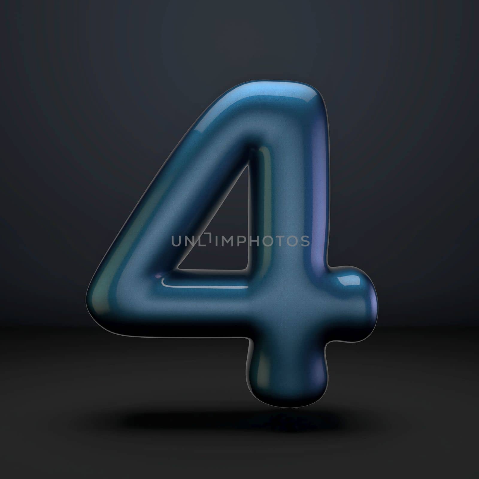 Dark blue shiny font Number 4 FOUR 3D rendering illustration isolated on black background