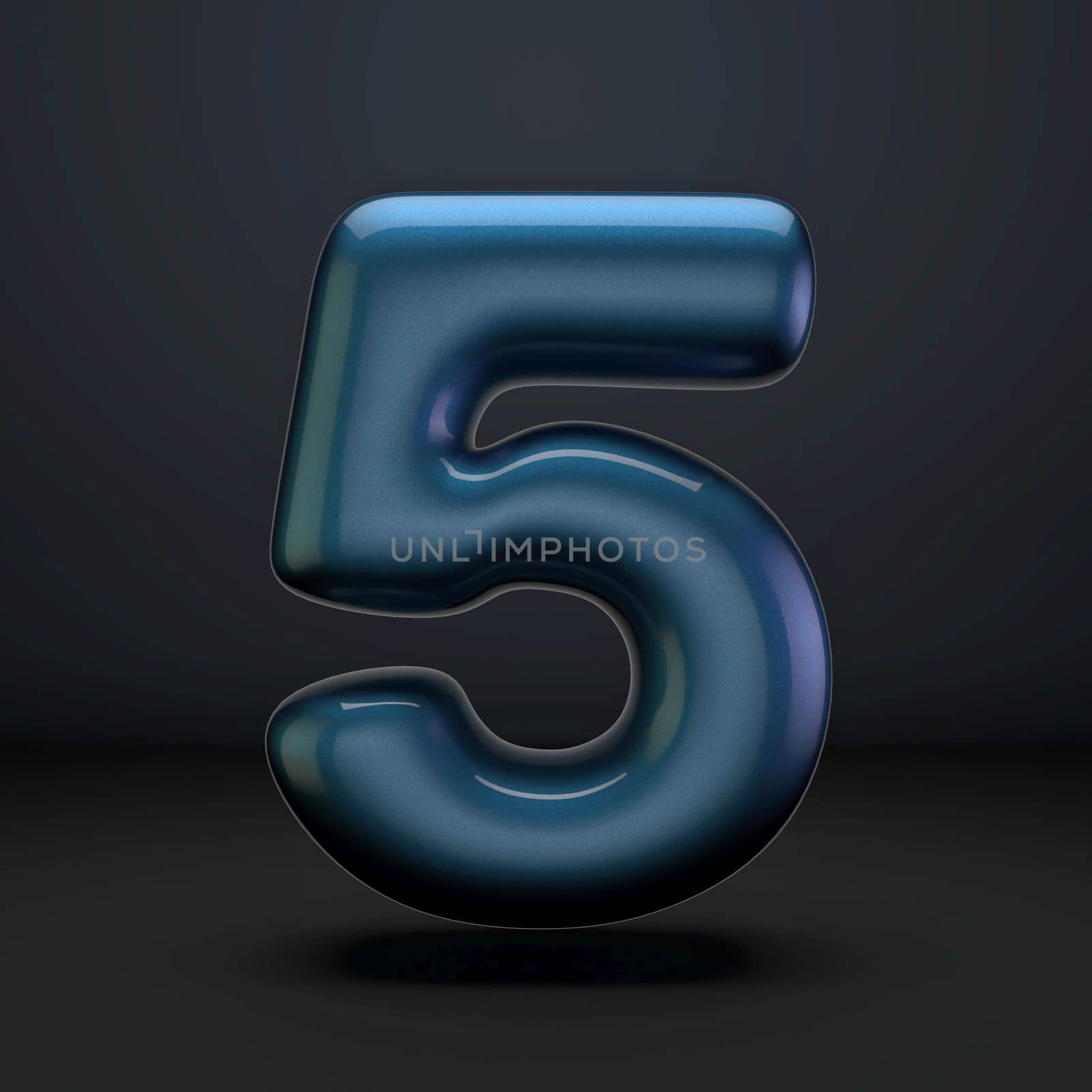 Dark blue shiny font Number 5 FIVE 3D rendering illustration isolated on black background