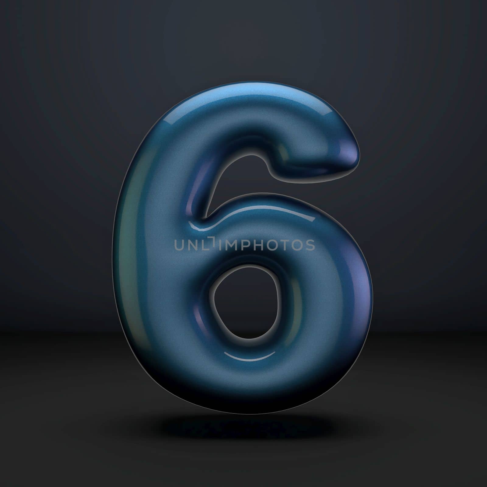 Dark blue shiny font Number 6 SIX 3D rendering illustration isolated on black background