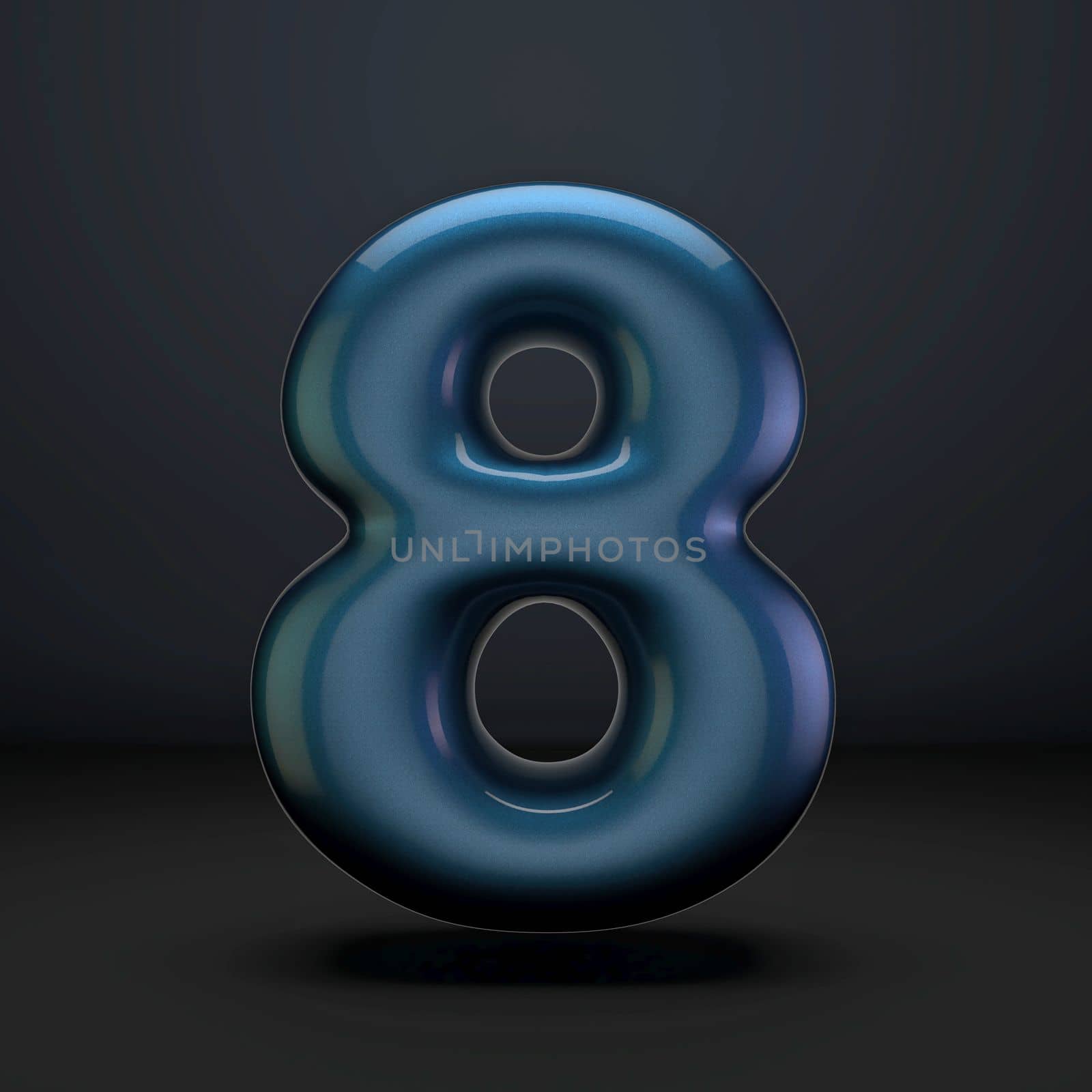 Dark blue shiny font Number 8 EIGHT 3D rendering illustration isolated on black background