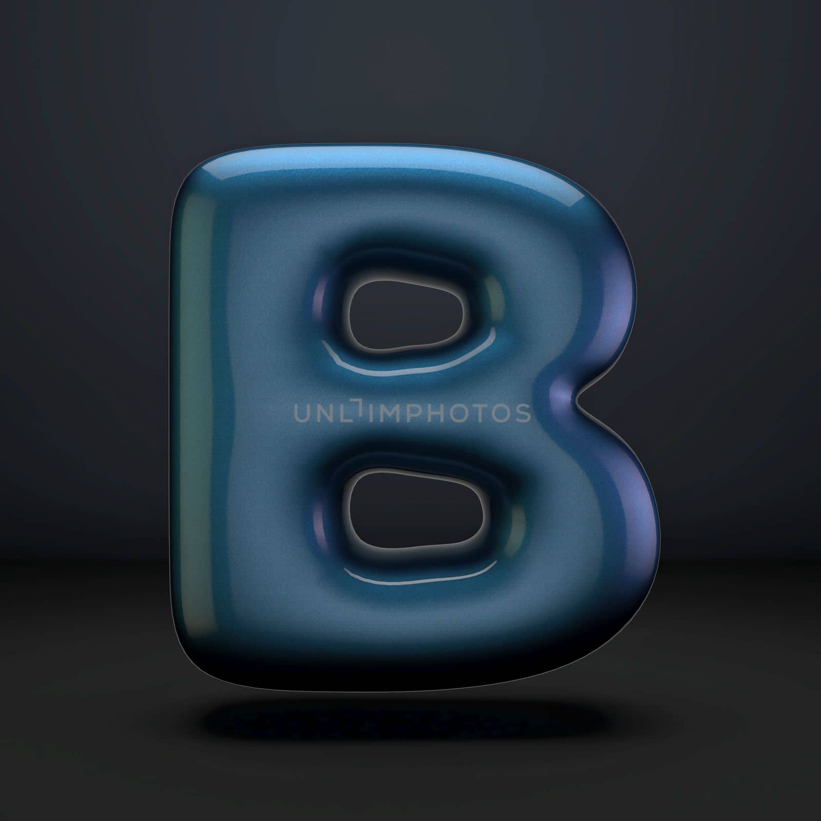 Dark blue shiny font Letter B 3D rendering illustration isolated on black background