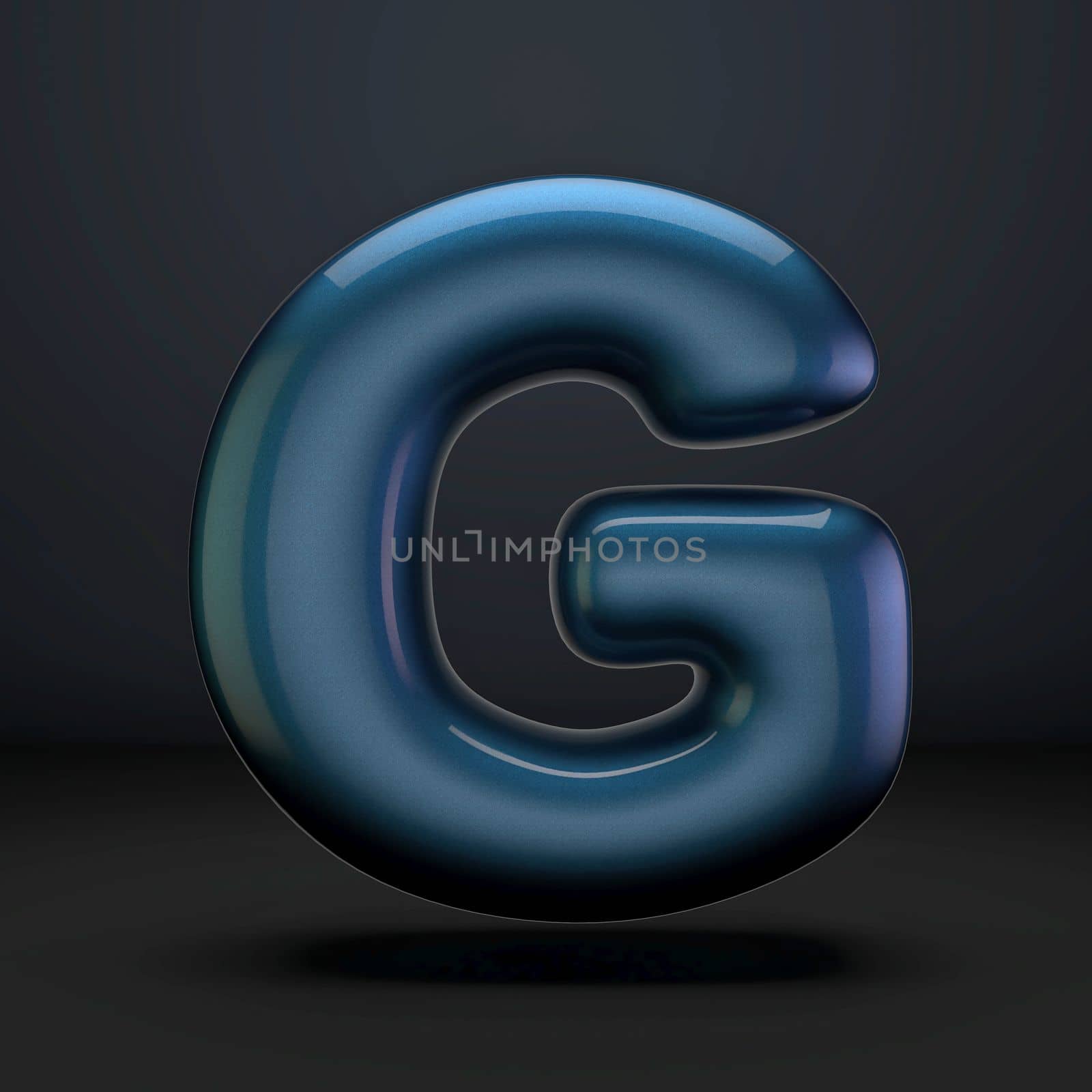 Dark blue shiny font Letter G 3D rendering illustration isolated on black background