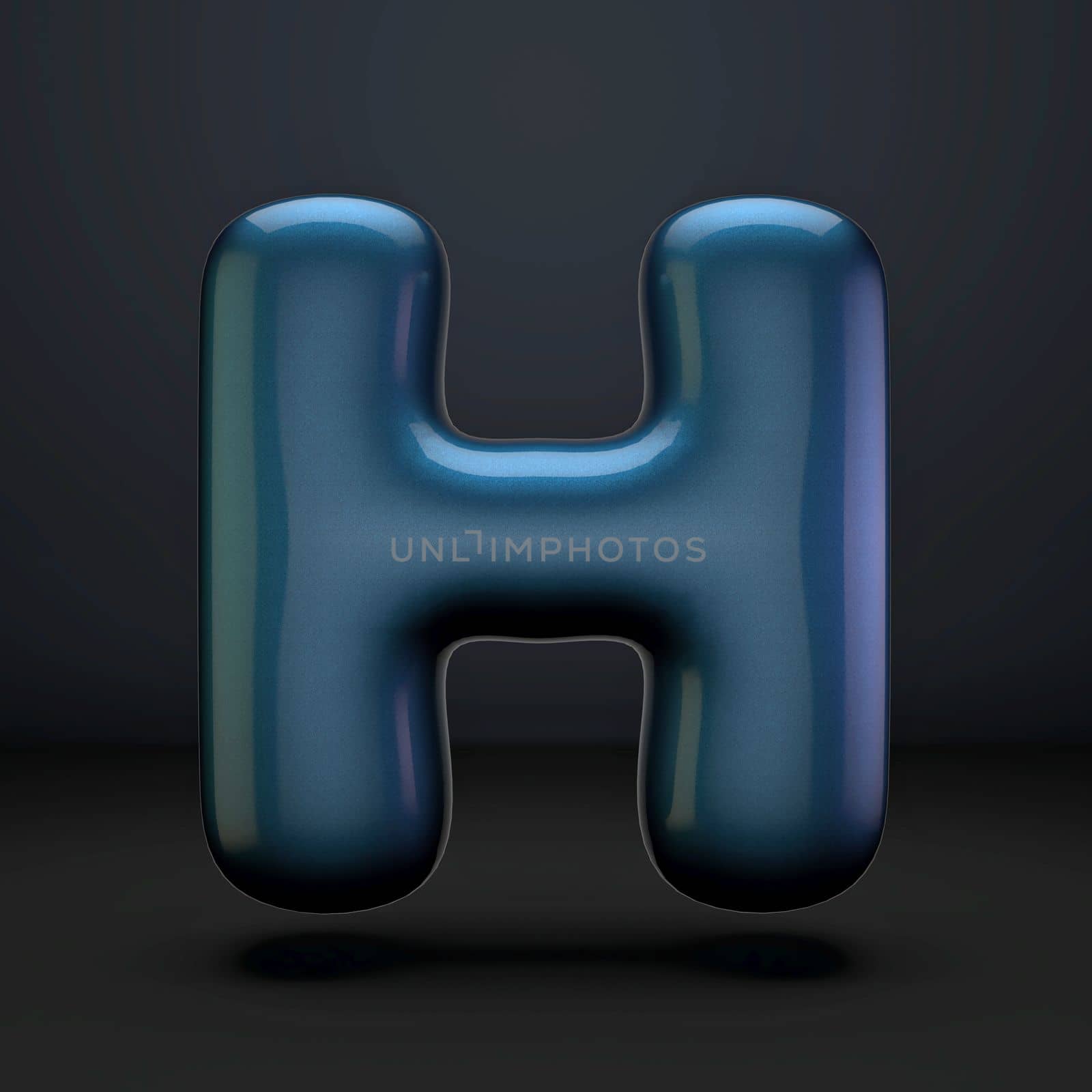 Dark blue shiny font Letter H 3D rendering illustration isolated on black background