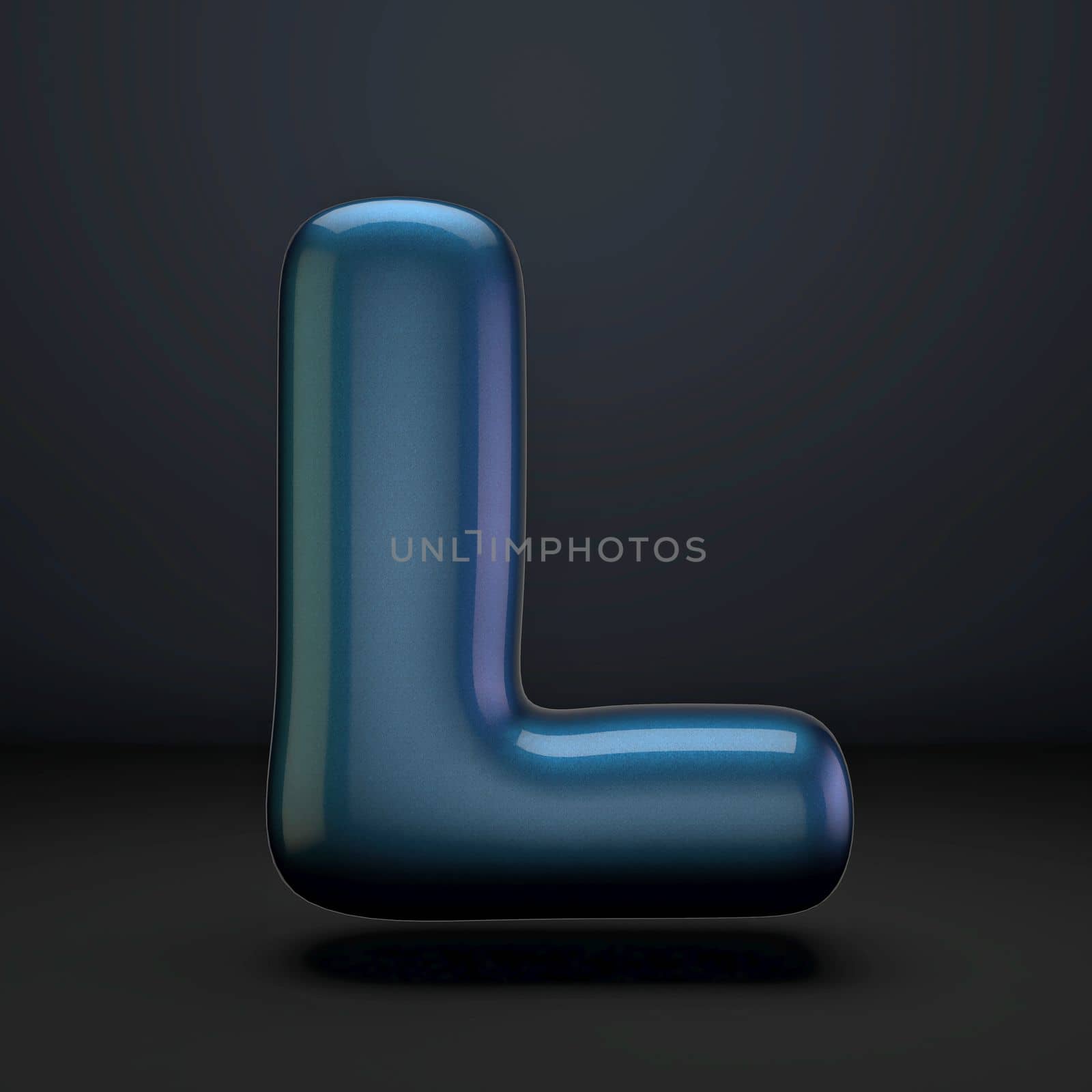 Dark blue shiny font Letter L 3D rendering illustration isolated on black background