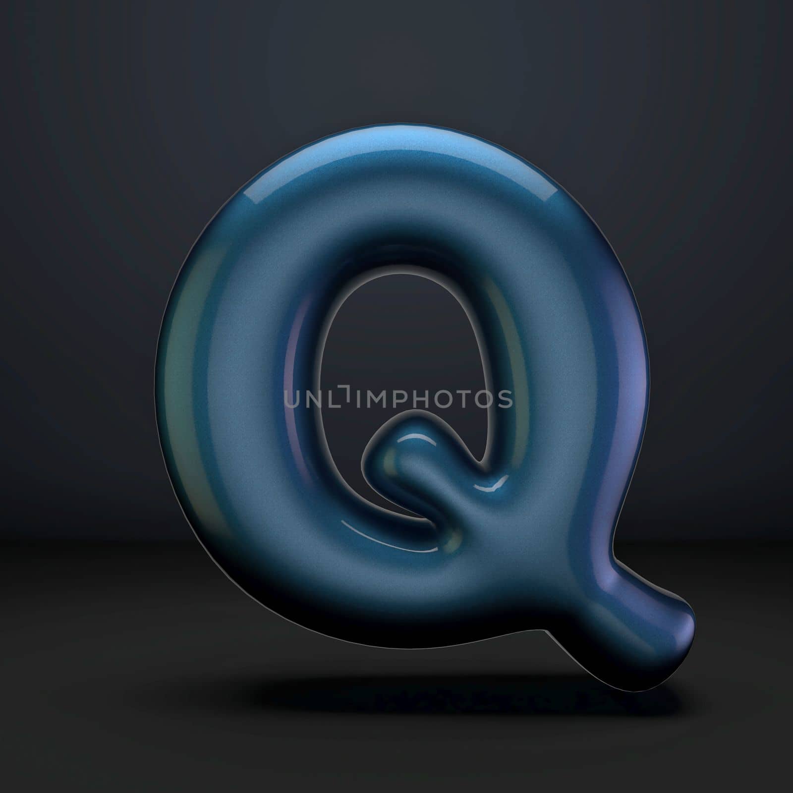 Dark blue shiny font Letter Q 3D rendering illustration isolated on black background