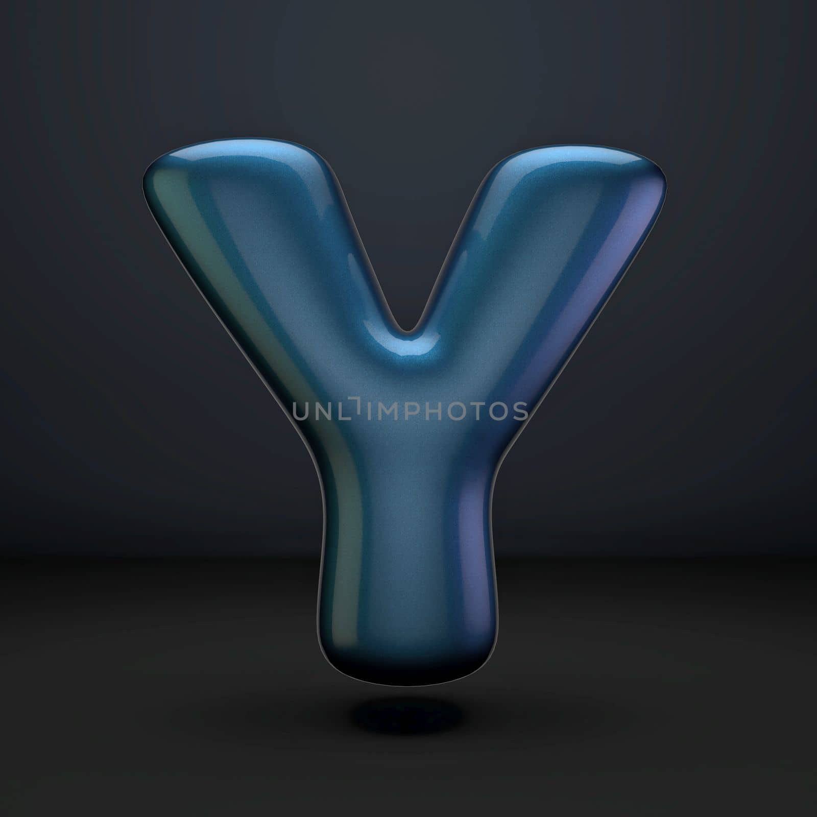 Dark blue shiny font Letter Y 3D rendering illustration isolated on black background