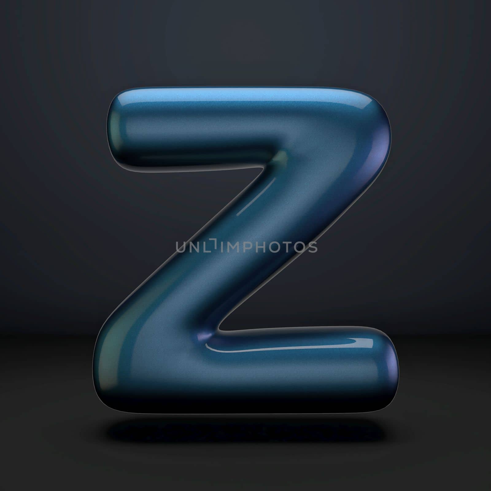 Dark blue shiny font Letter Z 3D rendering illustration isolated on black background