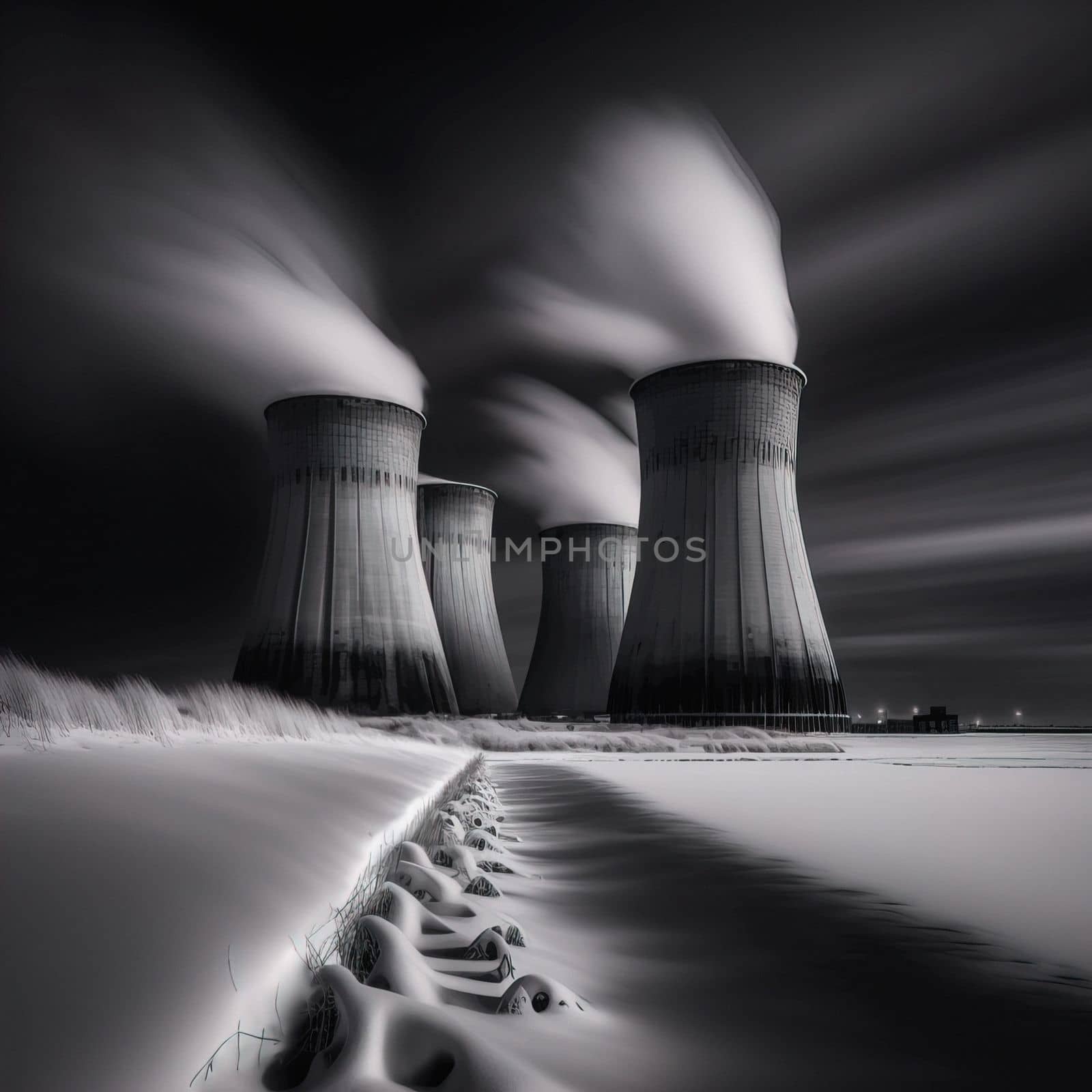 Coal fired power. Chimneys and cooling towers , coal fired power station. download image
