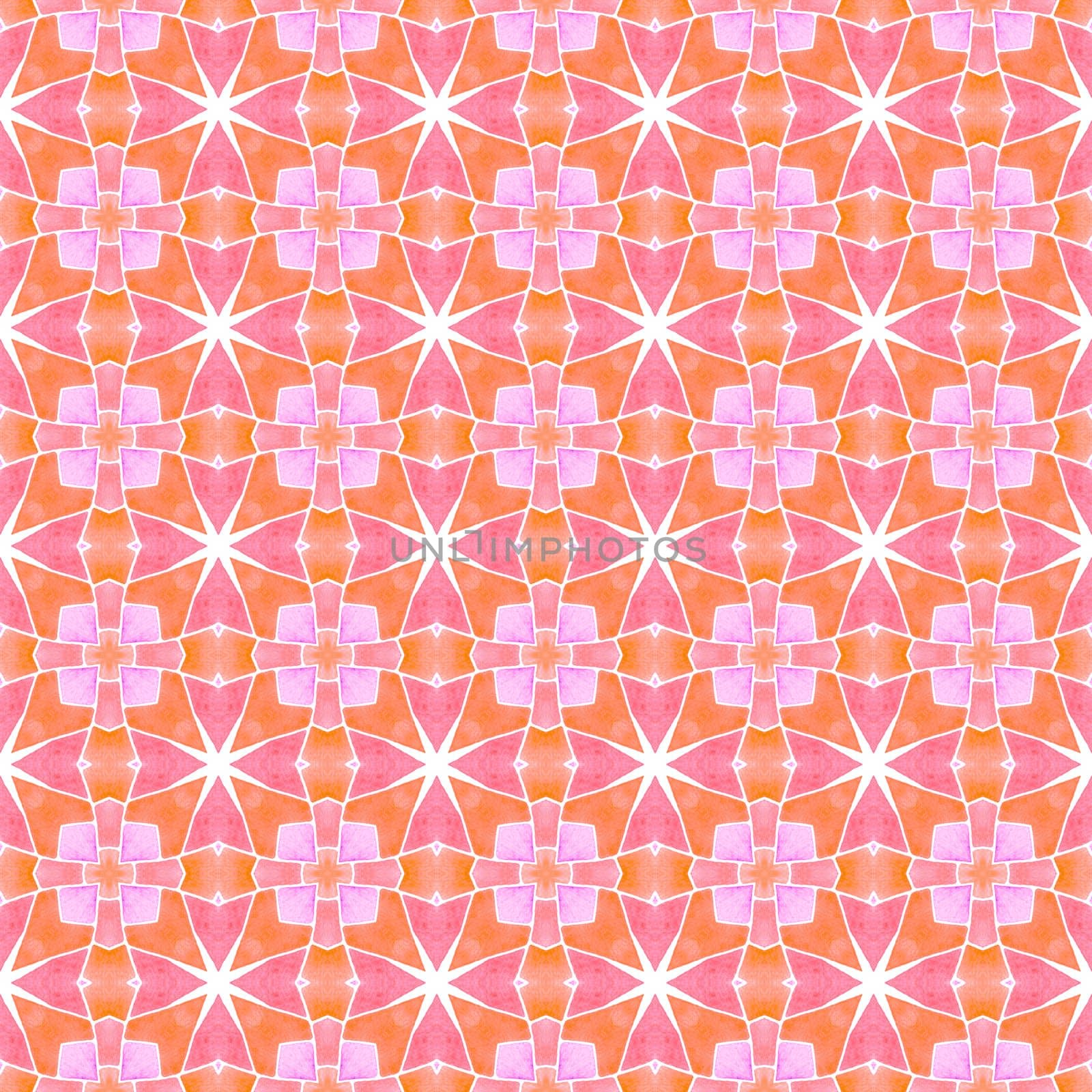 Tiled watercolor background. Orange overwhelming boho chic summer design. Hand painted tiled watercolor border. Textile ready posh print, swimwear fabric, wallpaper, wrapping.