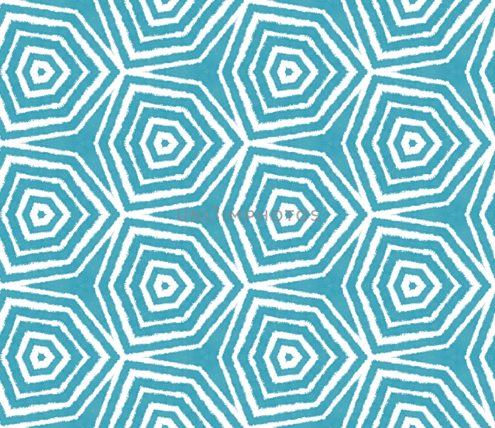 Exotic seamless pattern. Turquoise symmetrical kaleidoscope background. Summer swimwear exotic seamless design. Textile ready fancy print, swimwear fabric, wallpaper, wrapping.