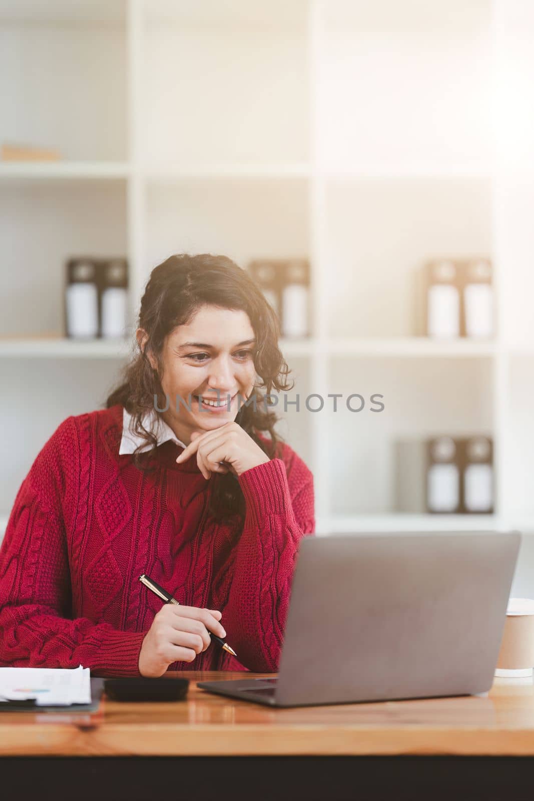 American business woman making prepare presentation or important email of financial. Business Accountant working in home office.