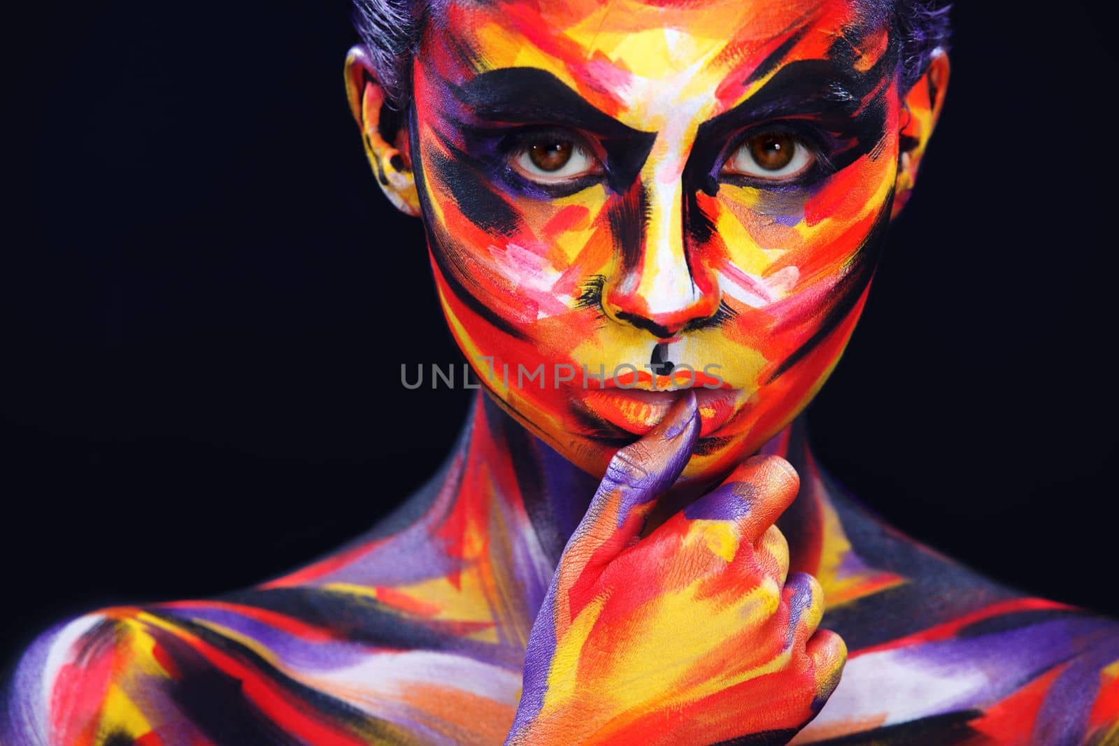 Portrait of the bright beautiful girl with art colorful make-up and bodyart by MikeOrlov