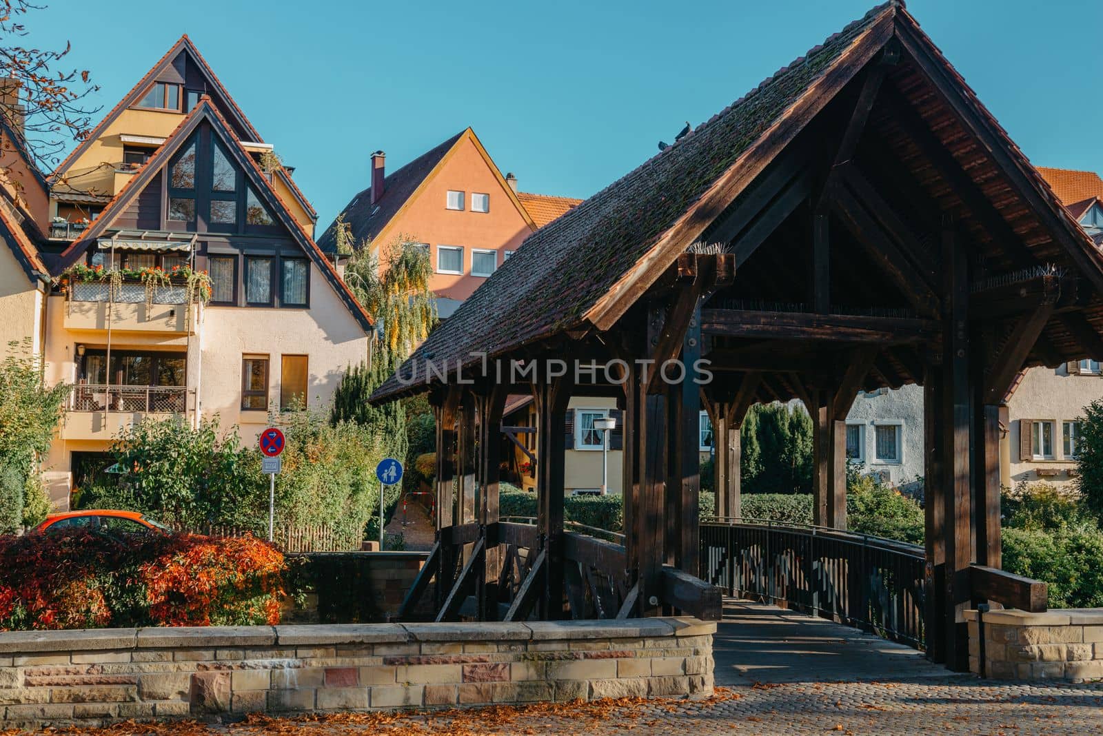 Old national German town house. Old Town is full of colorful and well preserved buildings. Baden-Wurttemberg is a state in southwest Germany bordering France and Switzerland. The Black Forest, known for its evergreen scenery and traditional villages, lies in the mountainous southwest. Stuttgart, the capital, is home to Wilhelma, a royal estate turned zoo and gardens. Porsche and Mercedes-Benz have headquarters and museums there. The 19th-century Hohenzollern Castle sits in the Swabian Alps to the south.