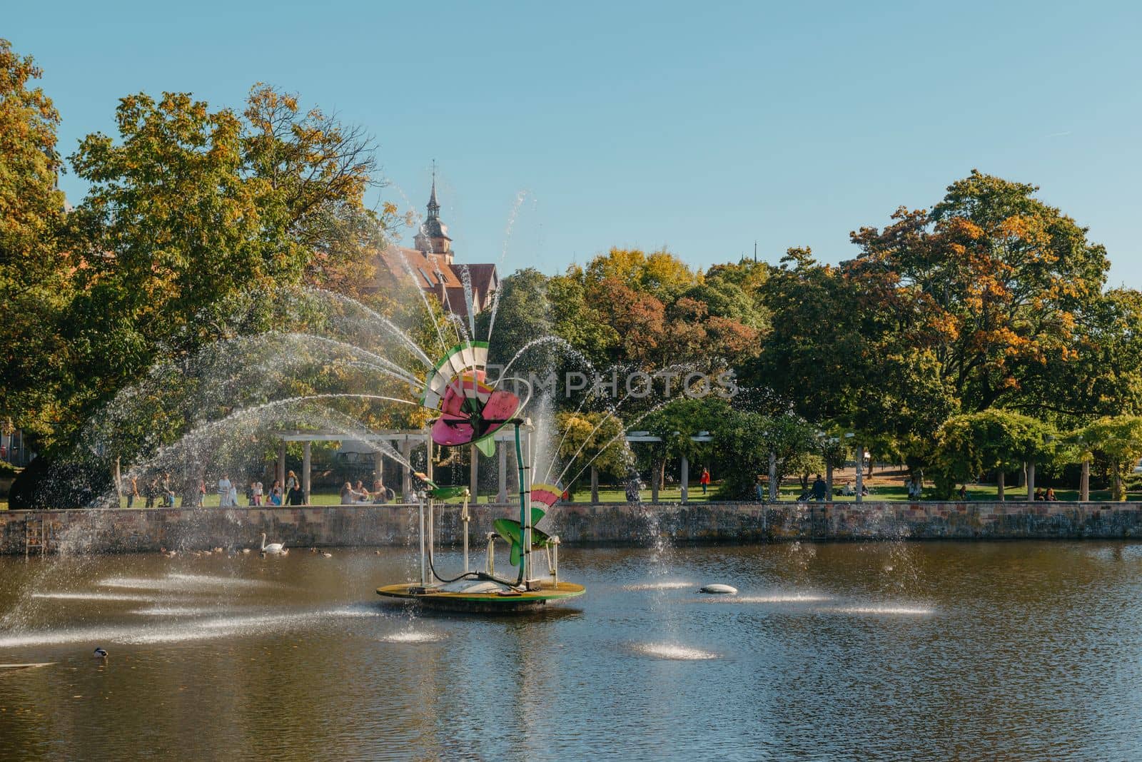 On An Old European City Bietigheim-Bissingen In Germany. the City Park of Bietigheim-Bissingen, Baden-Wuerttemberg, Germany, Europe. Autumn Park and house