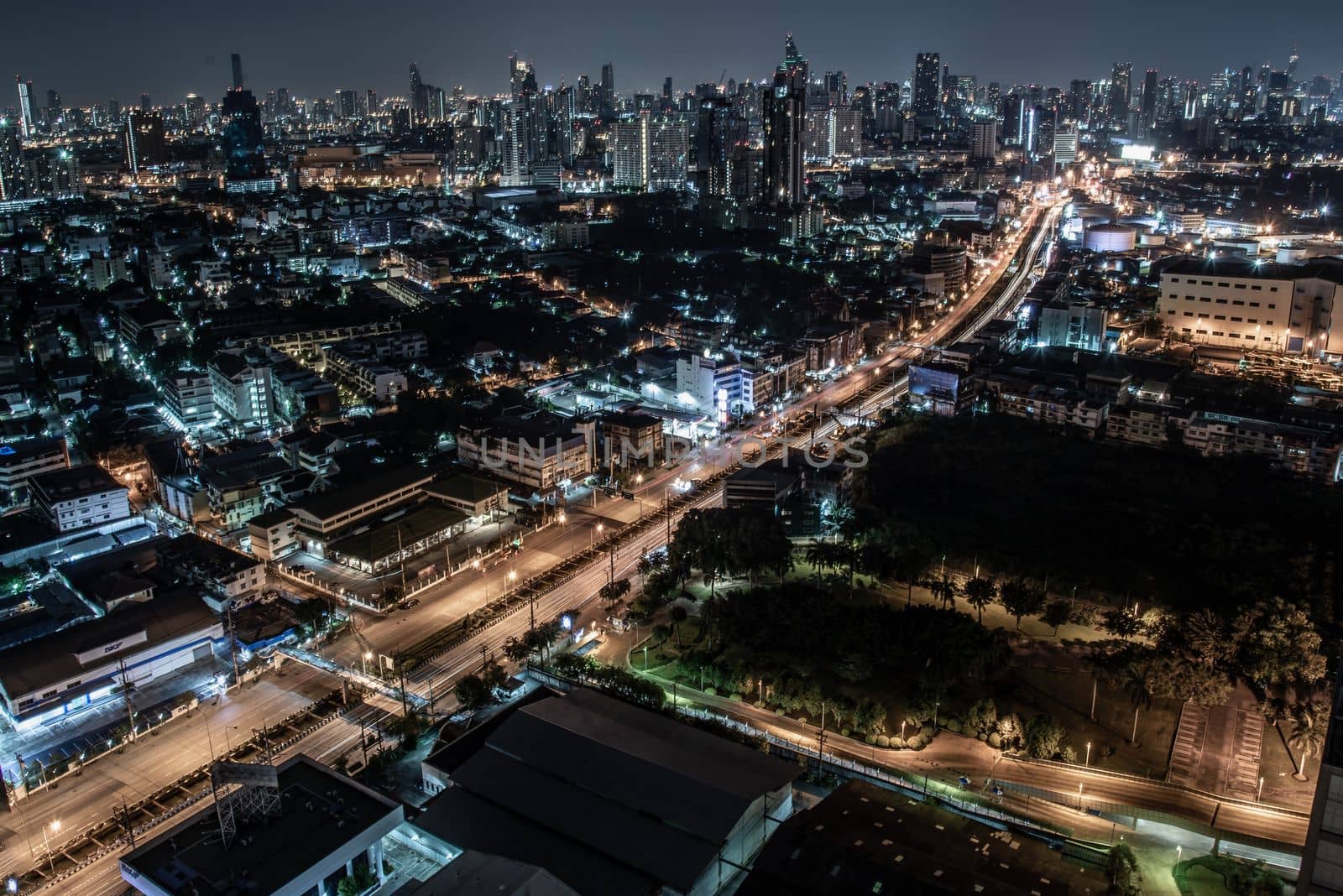 Bangkok, thailand - Oct 18, 2019 : Bangkok cityscape. Bangkok downtown at night view in the business district, Beautiful twilight give the city a modern style.