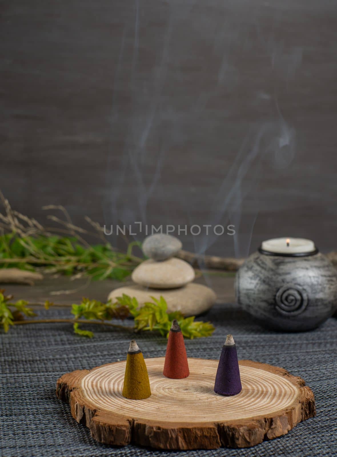 zen image with different types of incense with smoke