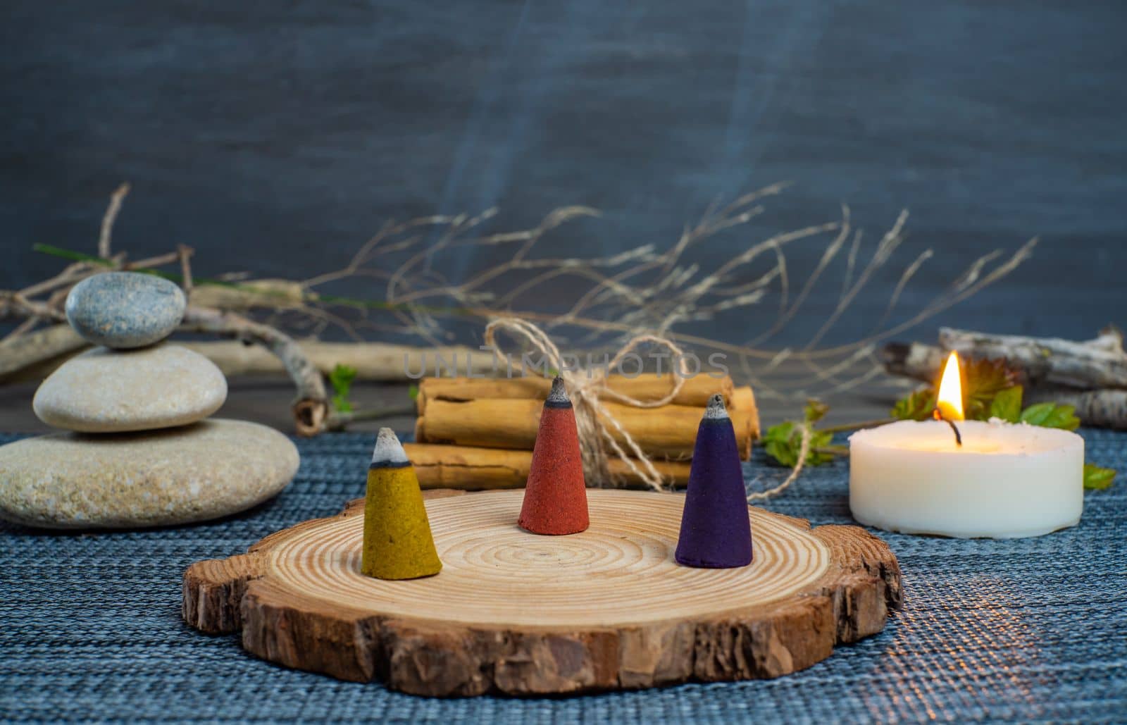 zen image with different types of incense with smoke