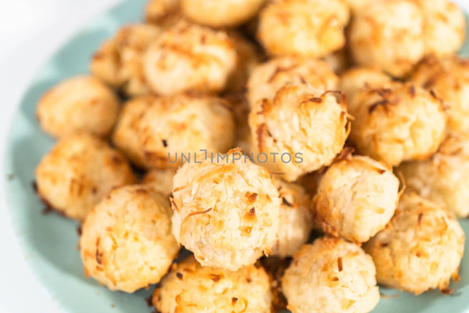 Homemade coconut cookies with coconut flakes.