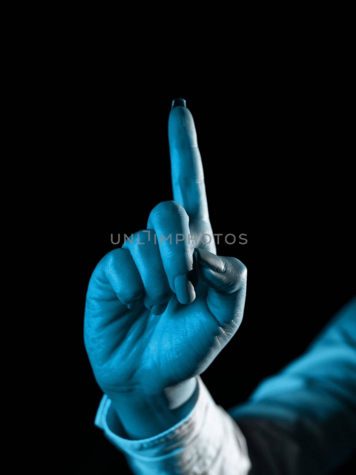 Woman Pointing On Important Messages With One Finger.