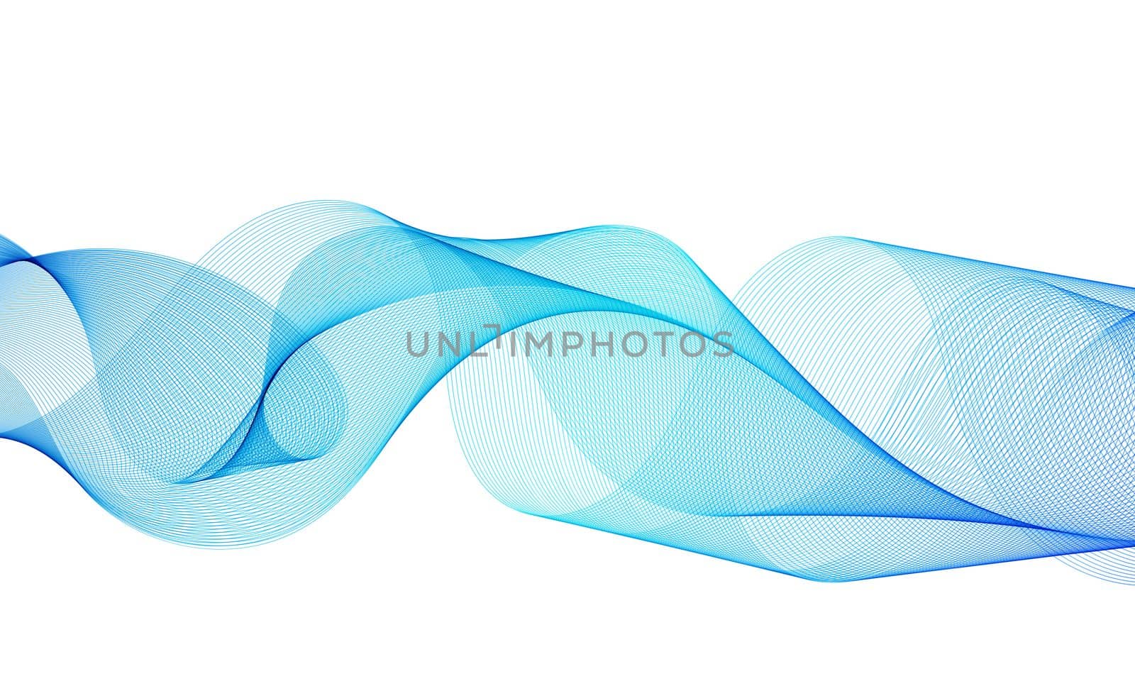 Blue line waveform abstract design element, on white isolated background.