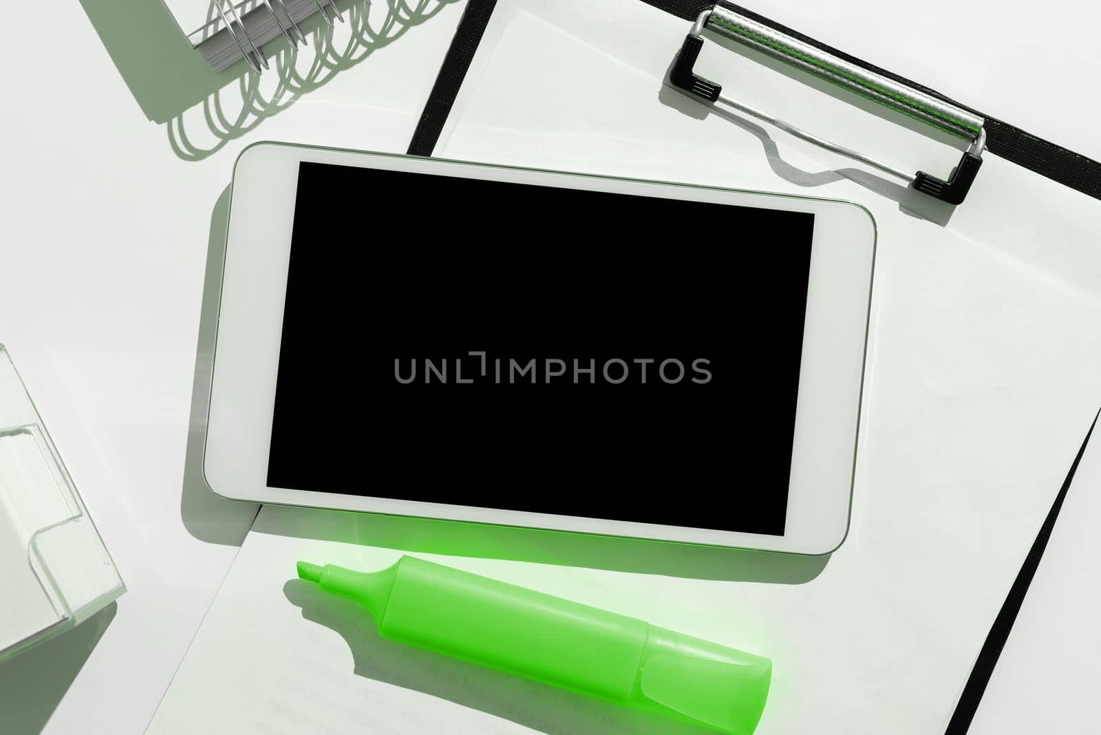 Mobile Phone Screen With Important Ideas On It And Note Sticked On It On Desk With Notebook And Marker. Cellphone With Crutial Informations And Memo Attached To It. by nialowwa