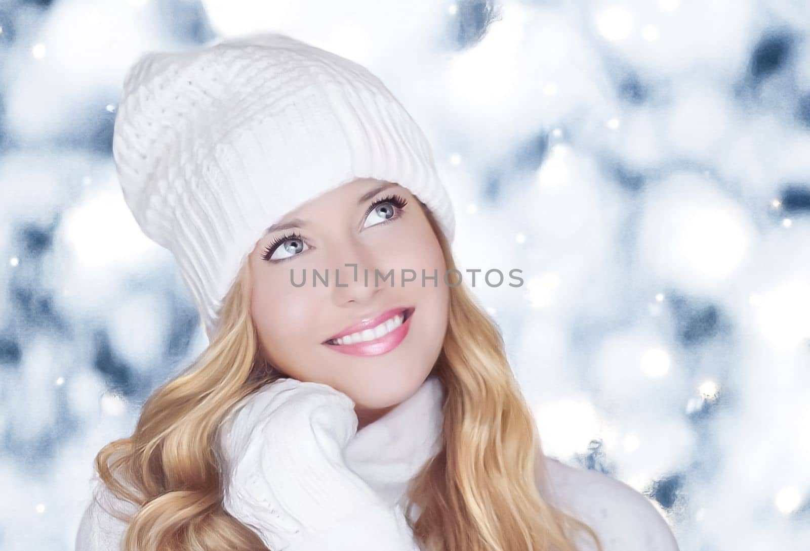 Winter holiday travel, lifestyle and fashion, beautiful happy woman and snowy forest, nature, ski resort and leisure activity outdoors Christmas, New Year and holidays portrait.