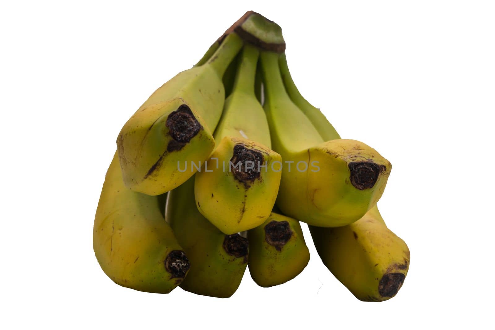 Near-ripe bananas isolated on a white background