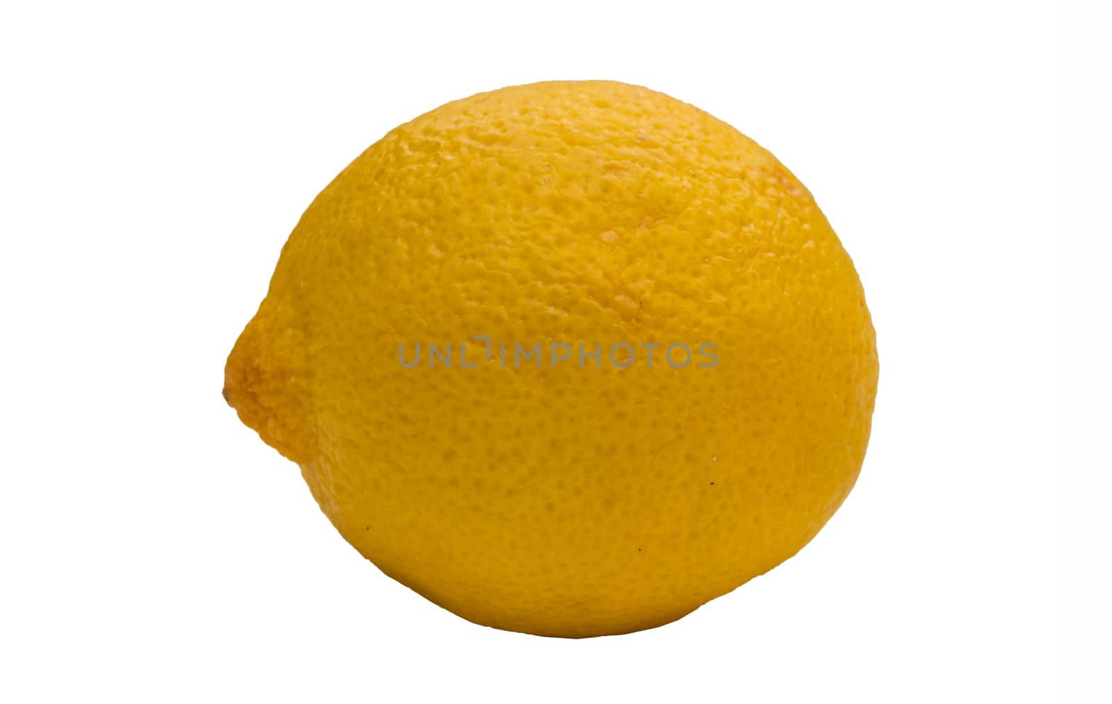One lemon isolated on white background. Tropical fruit. Flat lay, top view