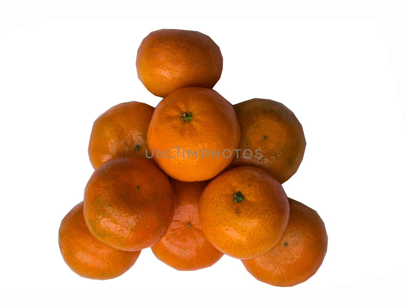 many orange fruits isolated on white background. Full depth of field.
