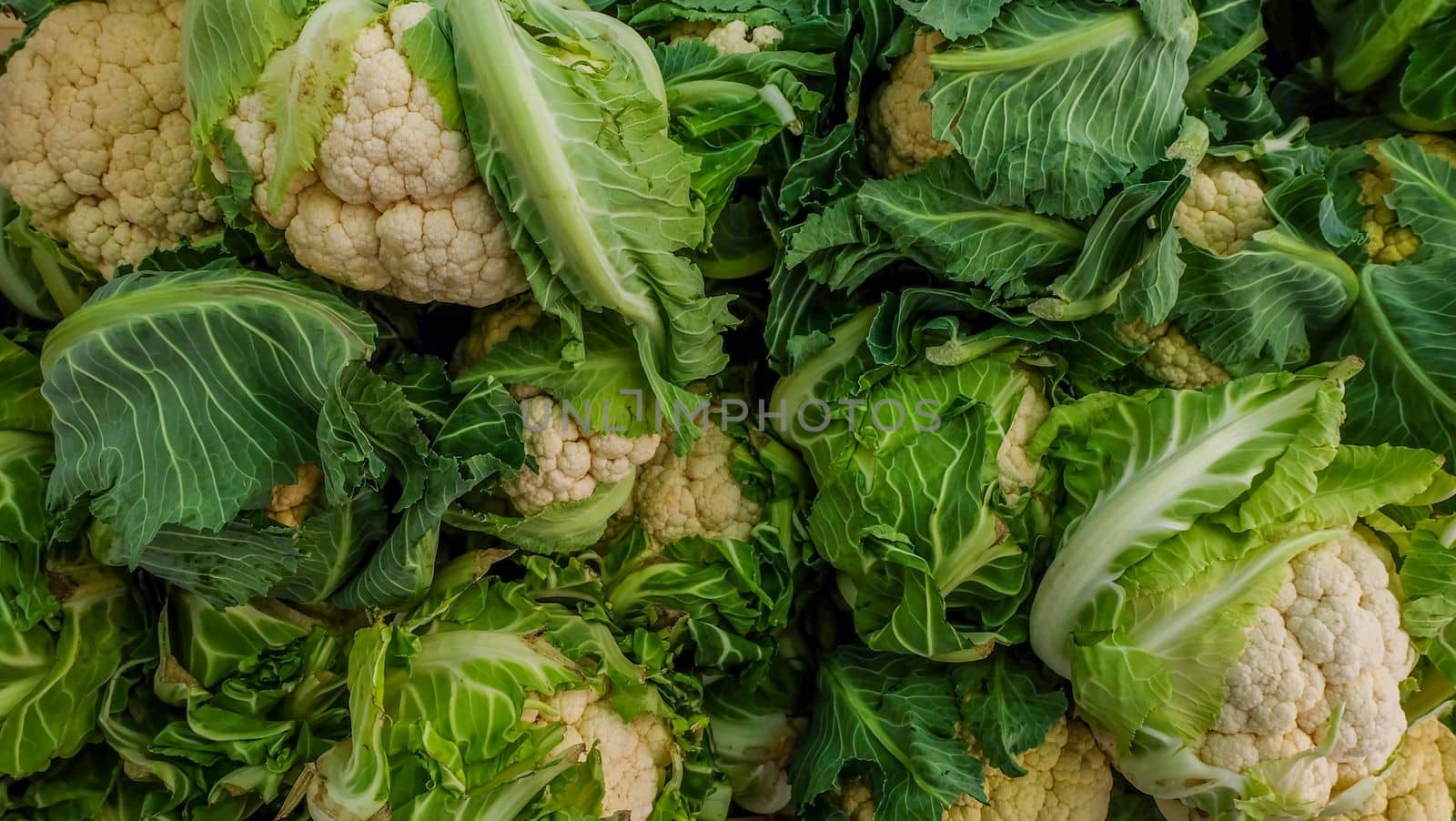 Cauliflower for sale at the street farmers market Suitable for making background images.