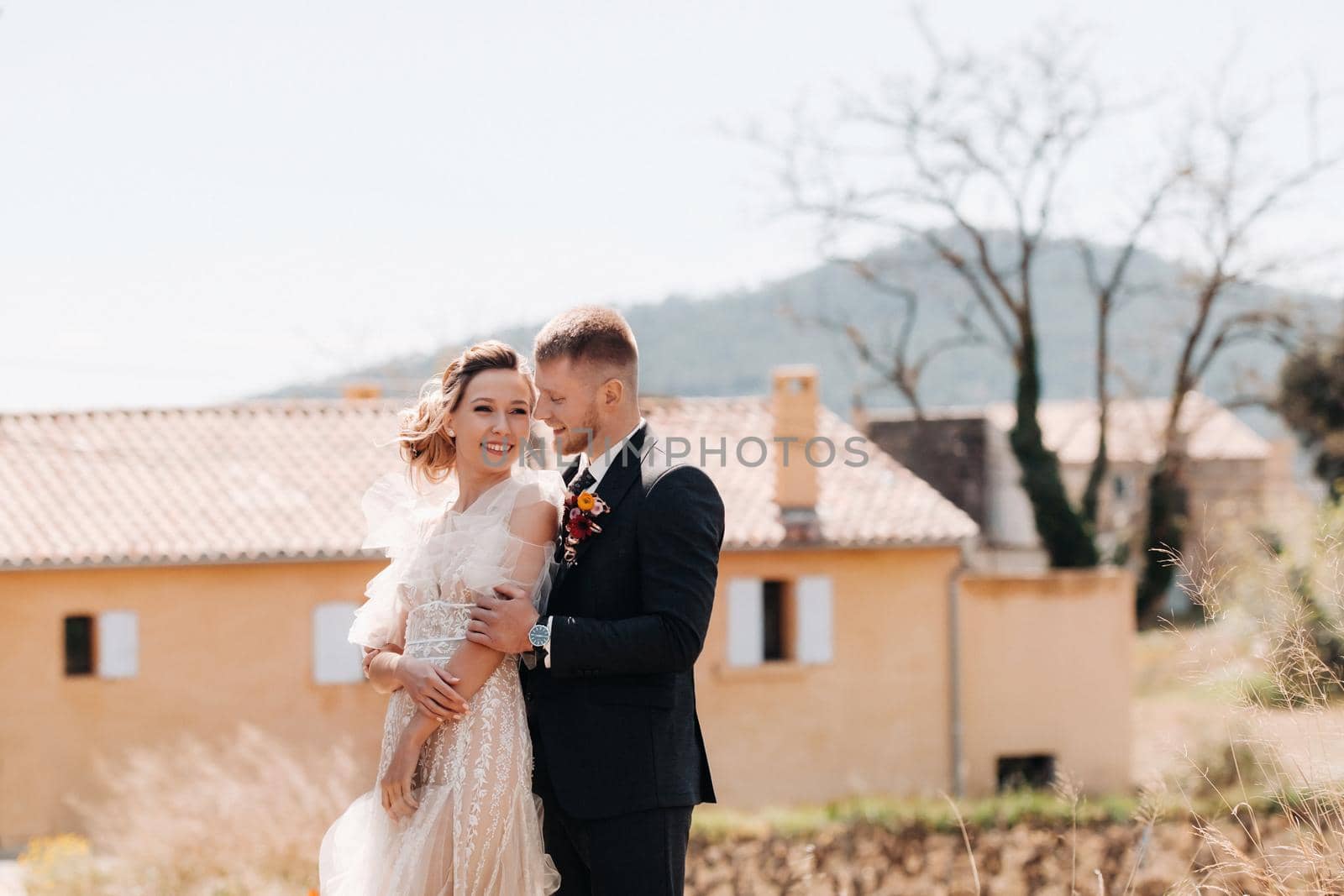 Wedding couple near a Villa in France.Wedding in Provence.Wedding photo shoot in France by Lobachad