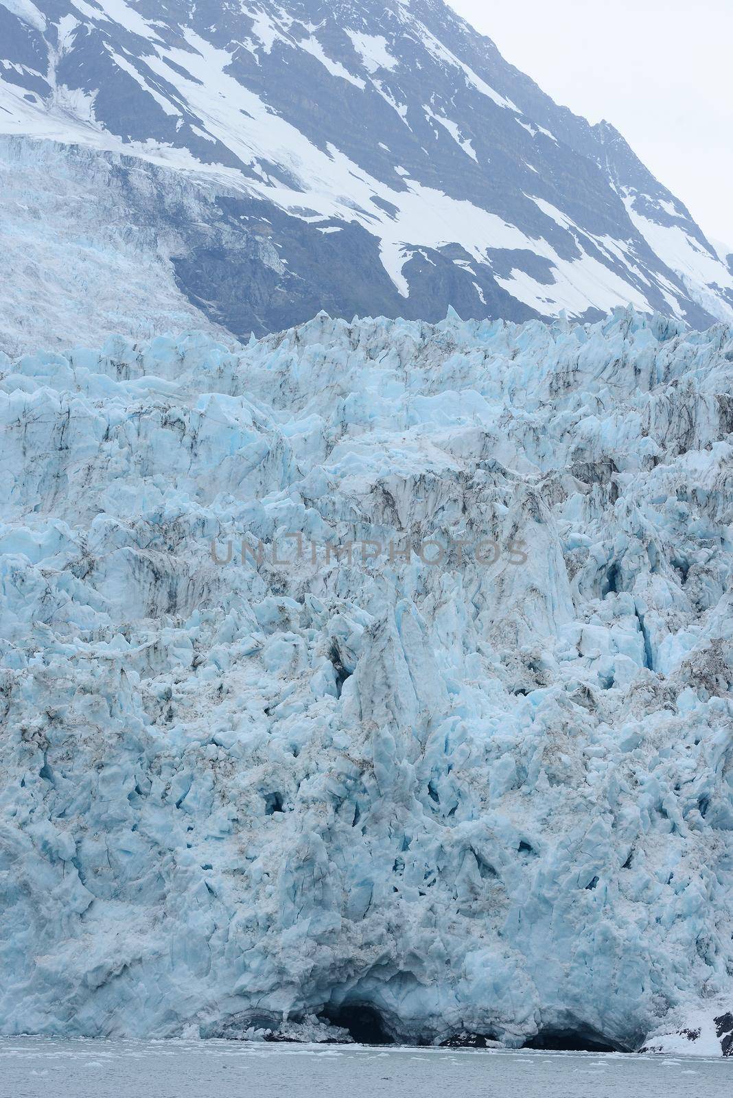 blue color of tidewater glacier in prince william sound in alaska