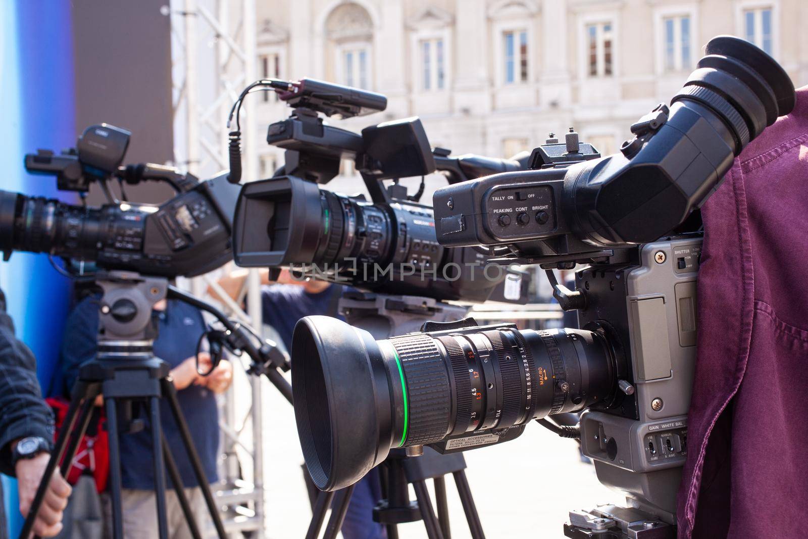 Professional digital camera setup on outdoor movie set