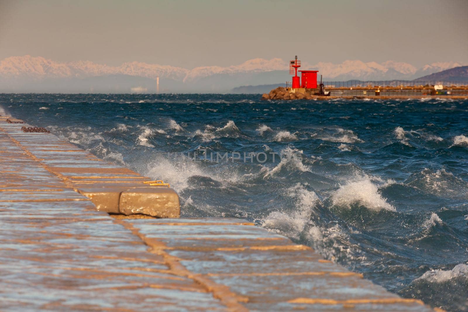 View of the Bora wind from Audace pier called Molo Audace, Trieste