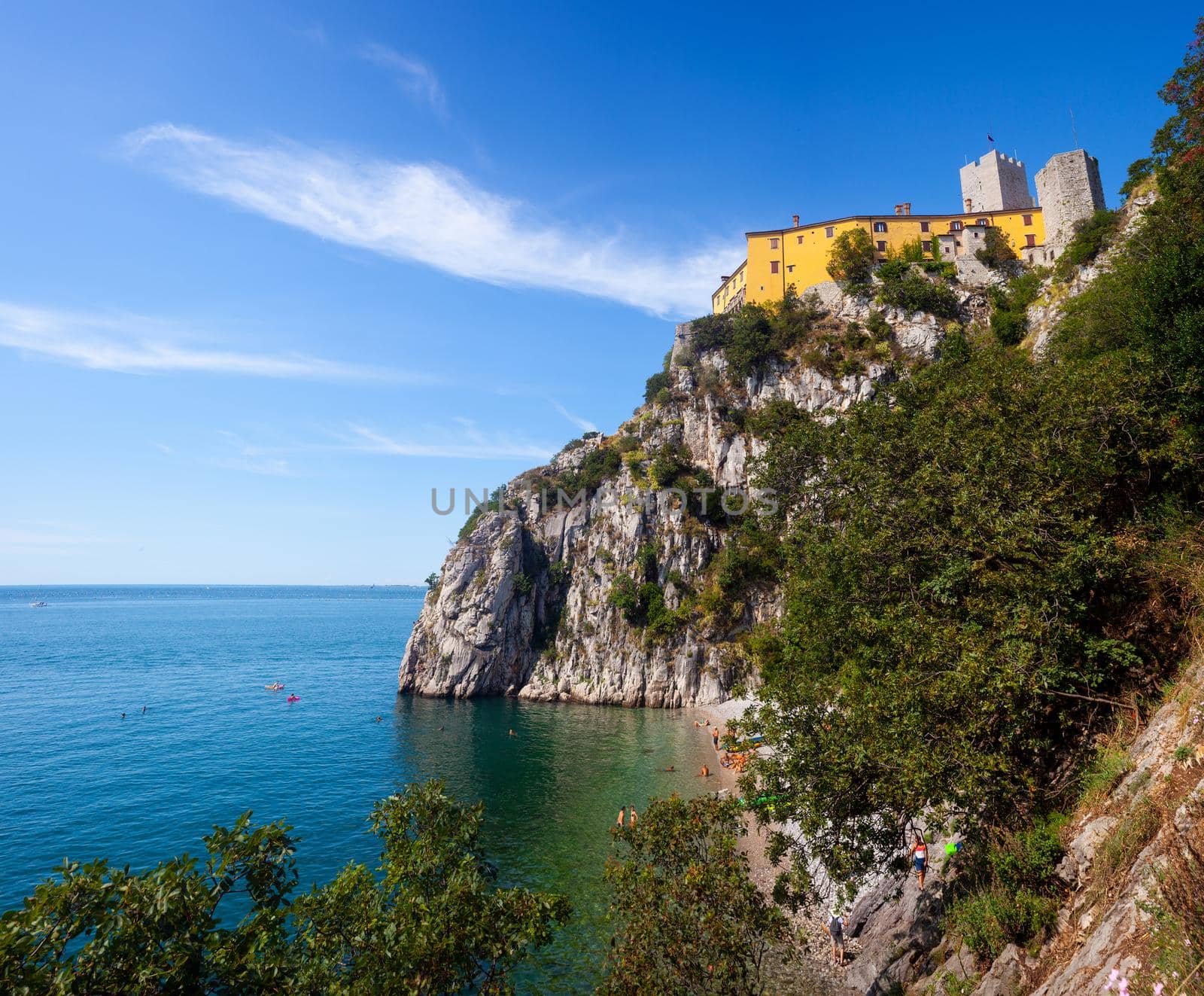 View of the cliff with the Prince beach under the Duino castle