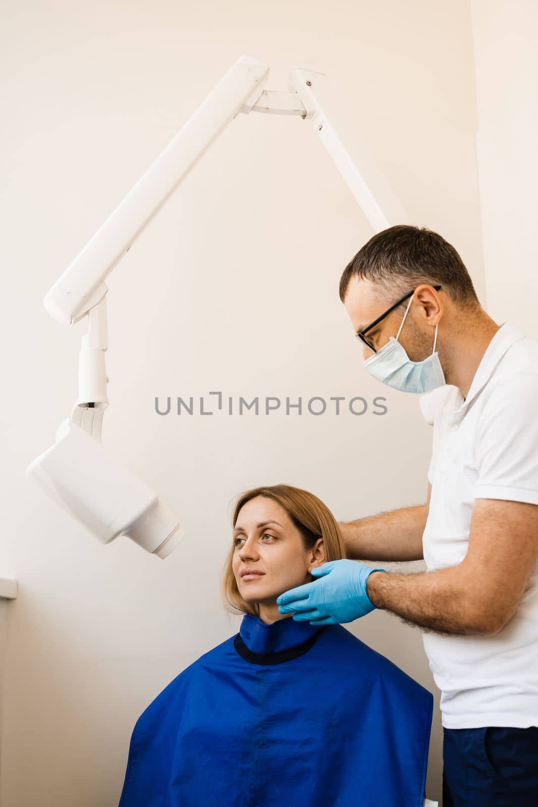 Teeth x ray scanning for detect toothache and treat roots. Dentist do x-ray tooth scan for woman in dentistry