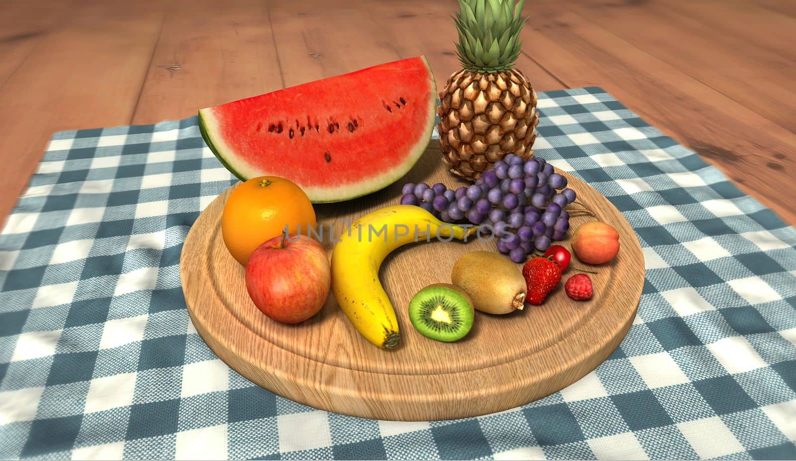 Healthy food on the plate 3d ilisturation