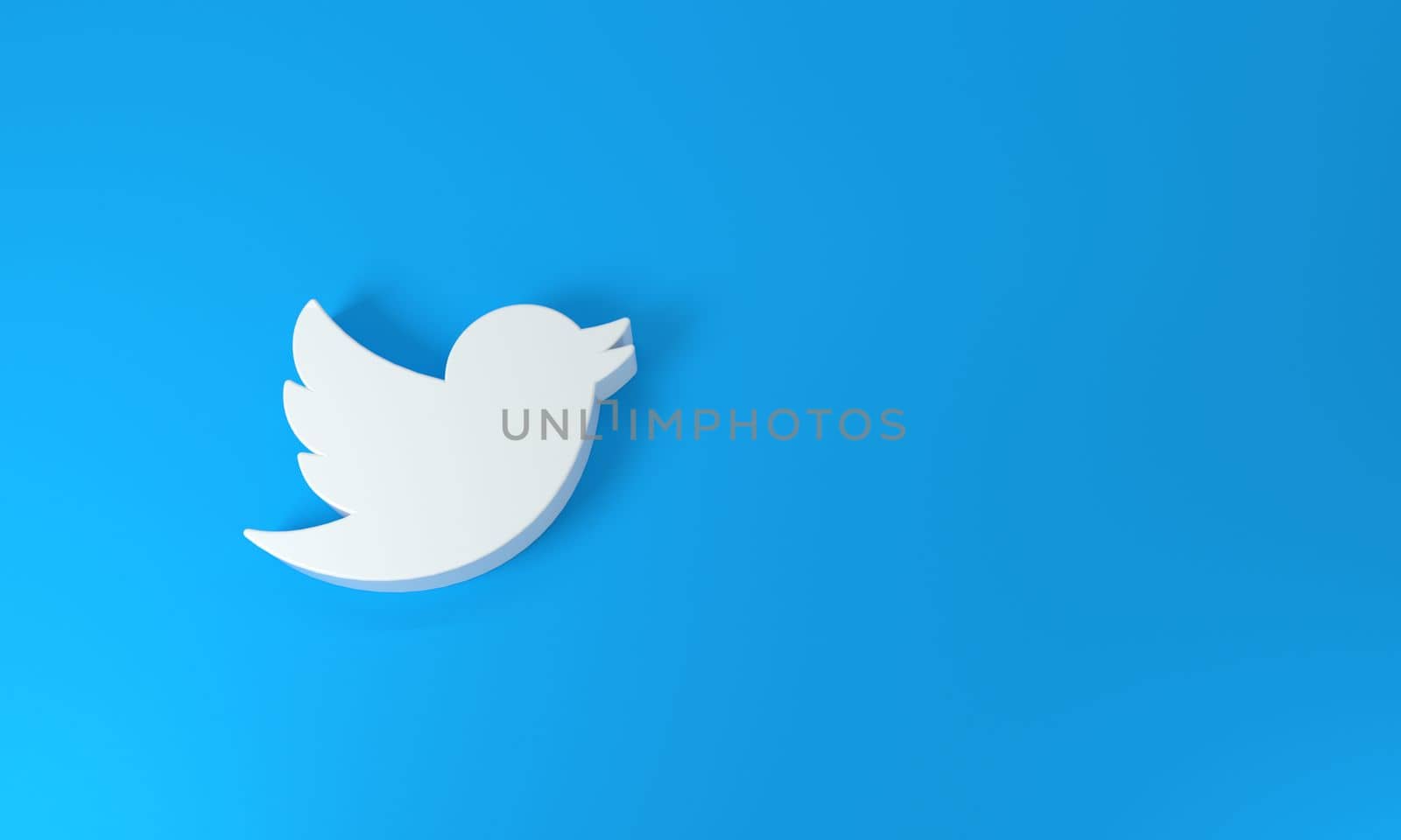 Twitter logo on blue background - top view. 3D rendering.