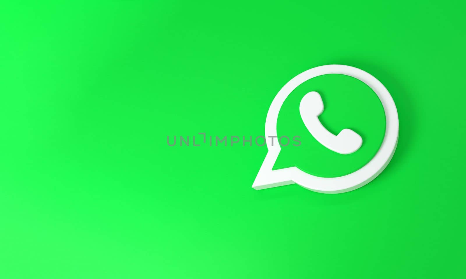 Whatsapp logo with space for text and graphics on green background. 3D rendering.