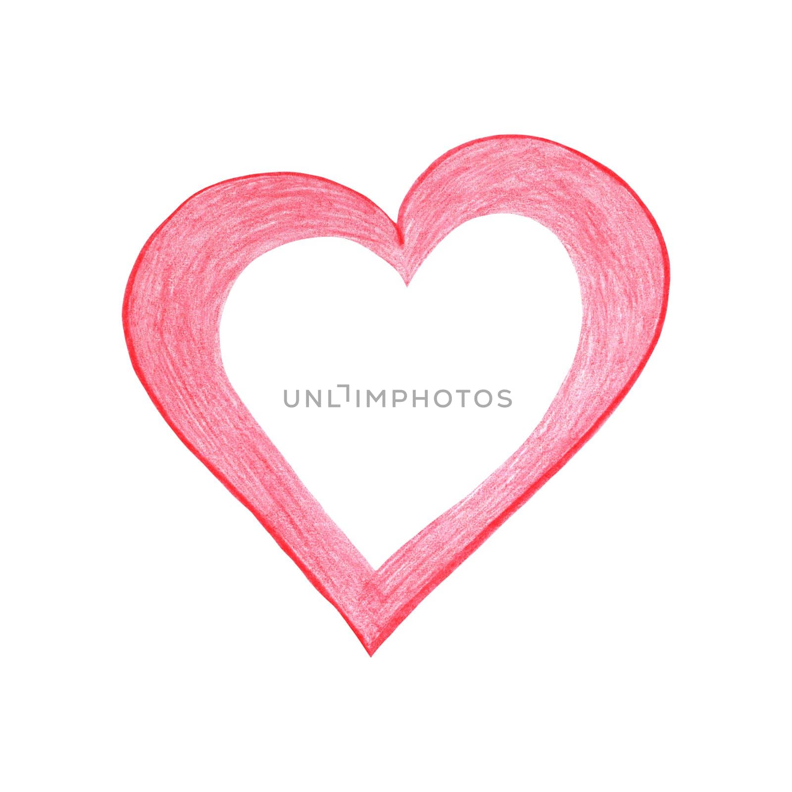 Red Heart Drawn by Colored Pencil. Heart Shape Isolated on White Background. by Rina_Dozornaya