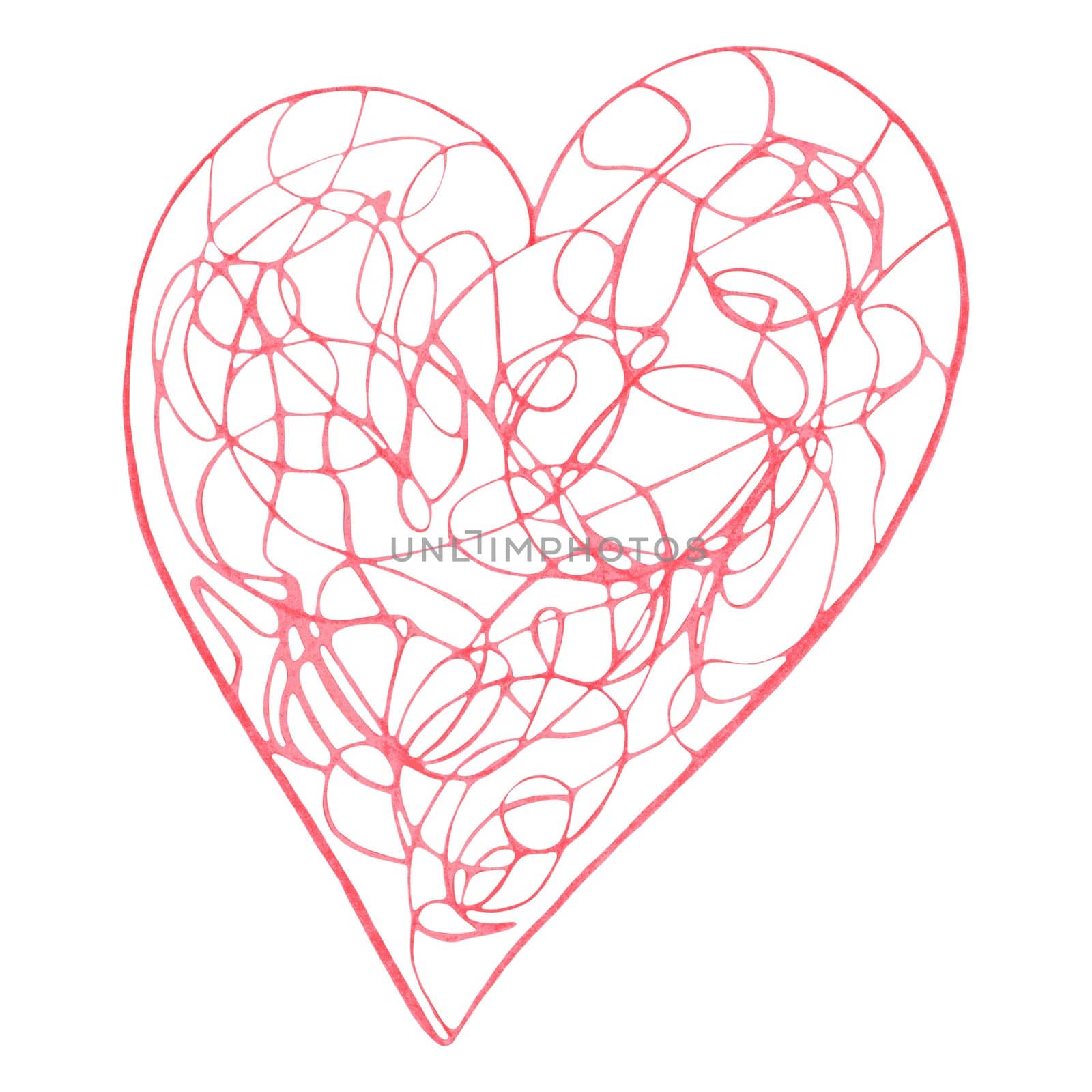 Red Heart Drawn by Colored Pencil. The Sign of World Heart Day. Symbol of Valentines Day. Heart Shape Isolated on White Background.