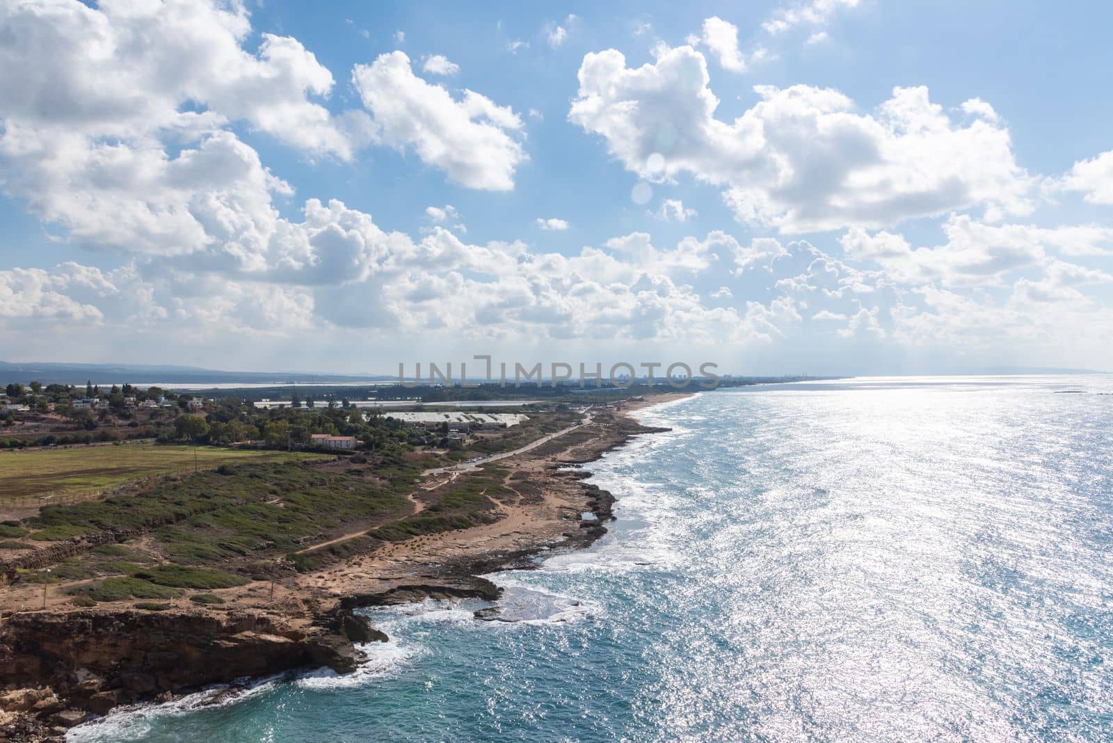 Mediterranean sea, white chalk rocks and some beaches captured from Rosh HaniKra formation in Israel. by avirozen