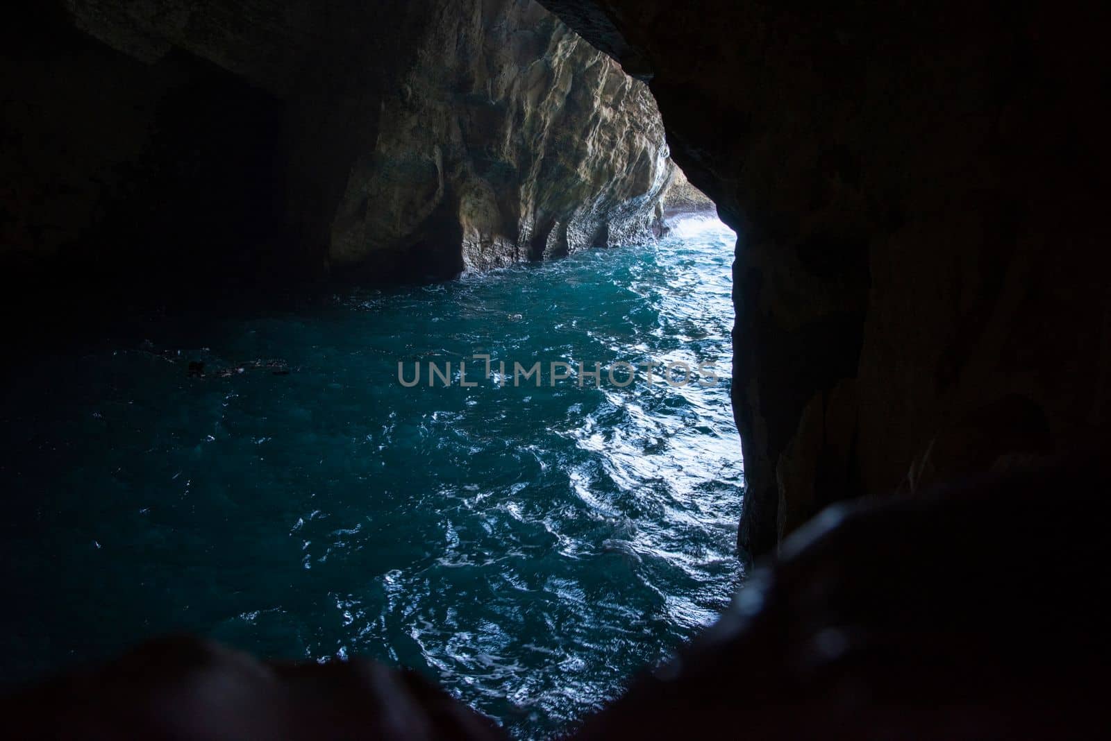 Rosh Hanikra grottoes rocks and caves famous nature tourist site (attraction) in north-western Israel (Galilee region), near Nahariya, in Mediterranean Sea. geological creation in coastline (shore). by avirozen