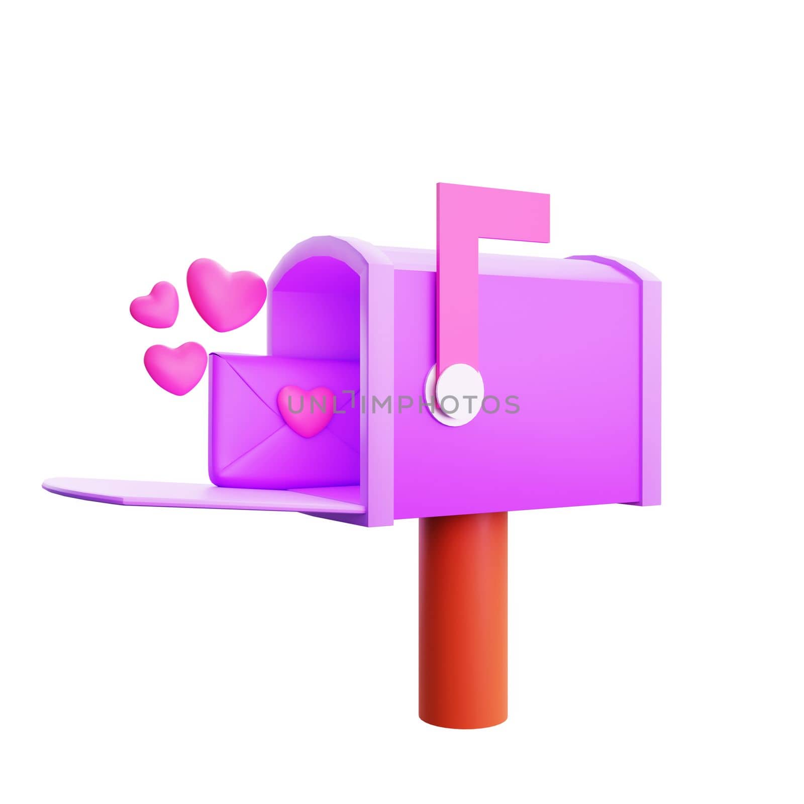 3d rendering valentine's day mailbox heart icon