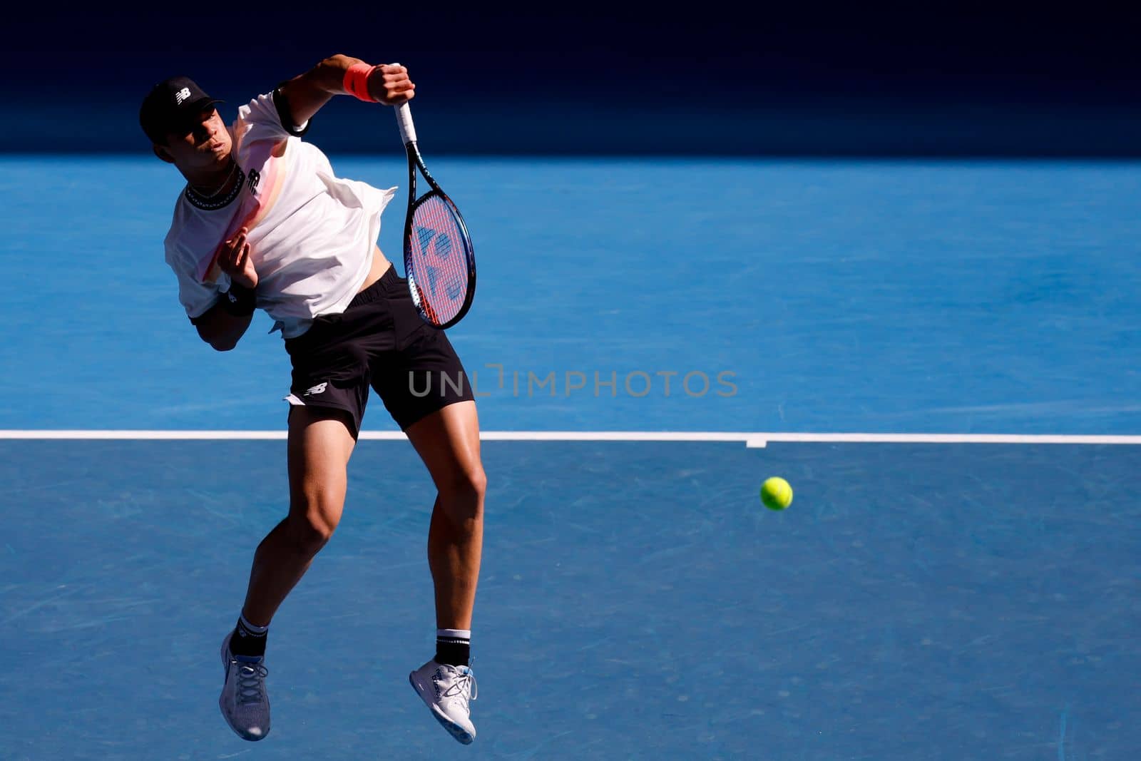 MELBOURNE, AUSTRALIA - JANUARY 23: Ben Shelton of USA plays J.J. Wolf of USA in the 4th round on day 8 of the 2023 Australian Open at Melbourne Park on January 23, 2023 in Melbourne, Australia.