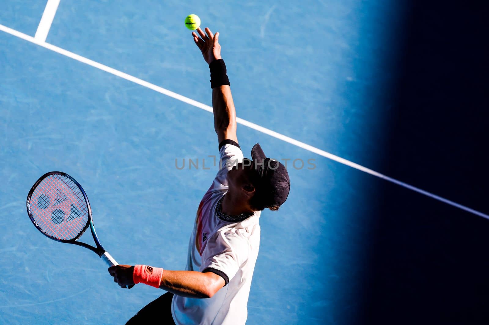 MELBOURNE, AUSTRALIA - JANUARY 23: Ben Shelton of USA plays J.J. Wolf of USA in the 4th round on day 8 of the 2023 Australian Open at Melbourne Park on January 23, 2023 in Melbourne, Australia.