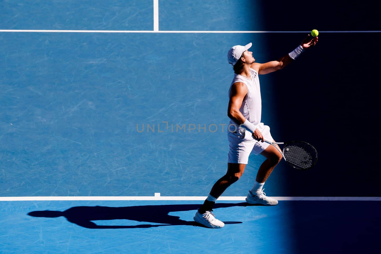 MELBOURNE, AUSTRALIA - JANUARY 23: J.J. Wolf of USA plays Ben Shelton of USA in the 4th round on day 8 of the 2023 Australian Open at Melbourne Park on January 23, 2023 in Melbourne, Australia.