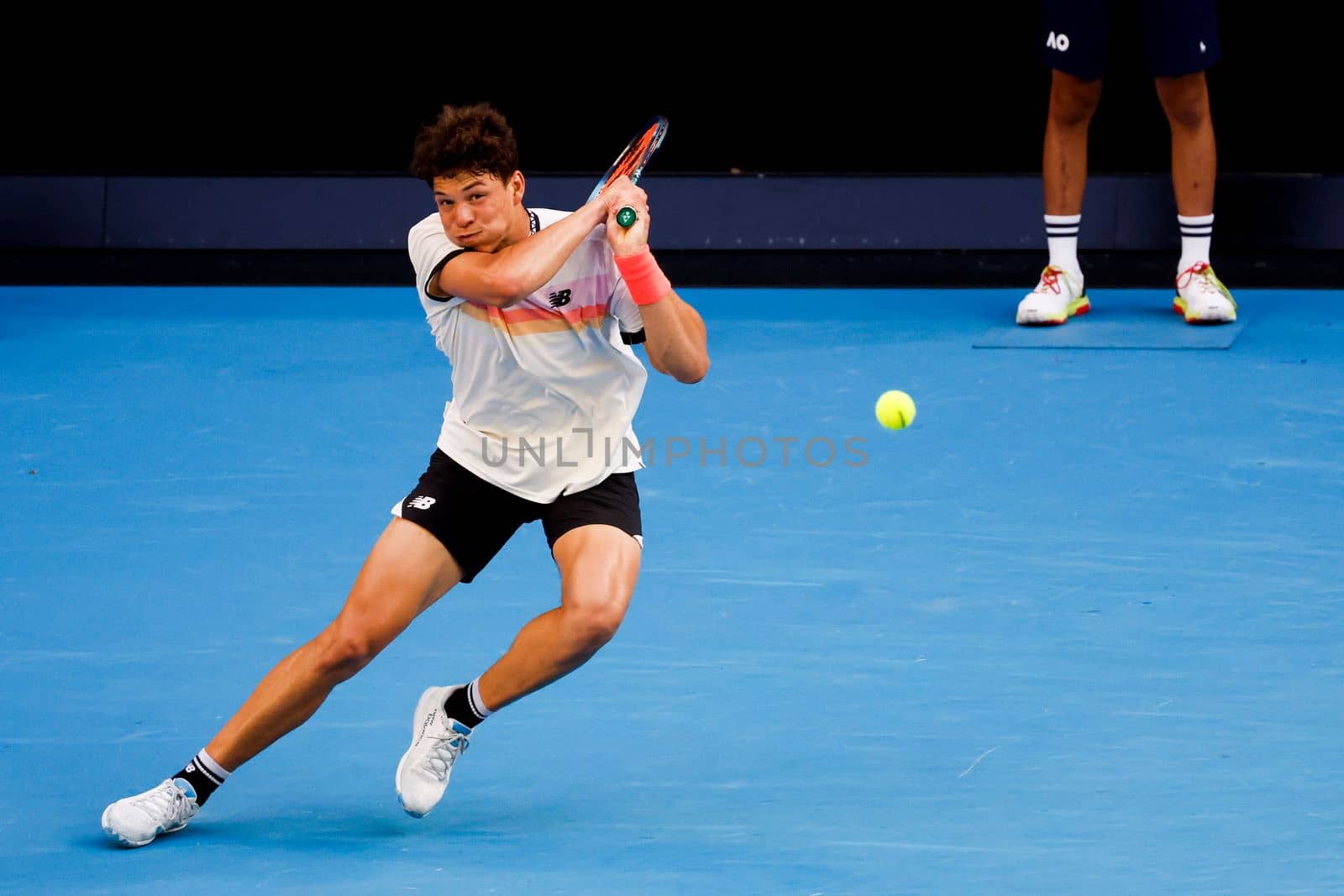 MELBOURNE, AUSTRALIA - JANUARY 23: Ben Shelton of USA plays J.J. Wolf of USA in the 4th round on day 8 of the 2023 Australian Open at Melbourne Park on January 23, 2023 in Melbourne, Australia.